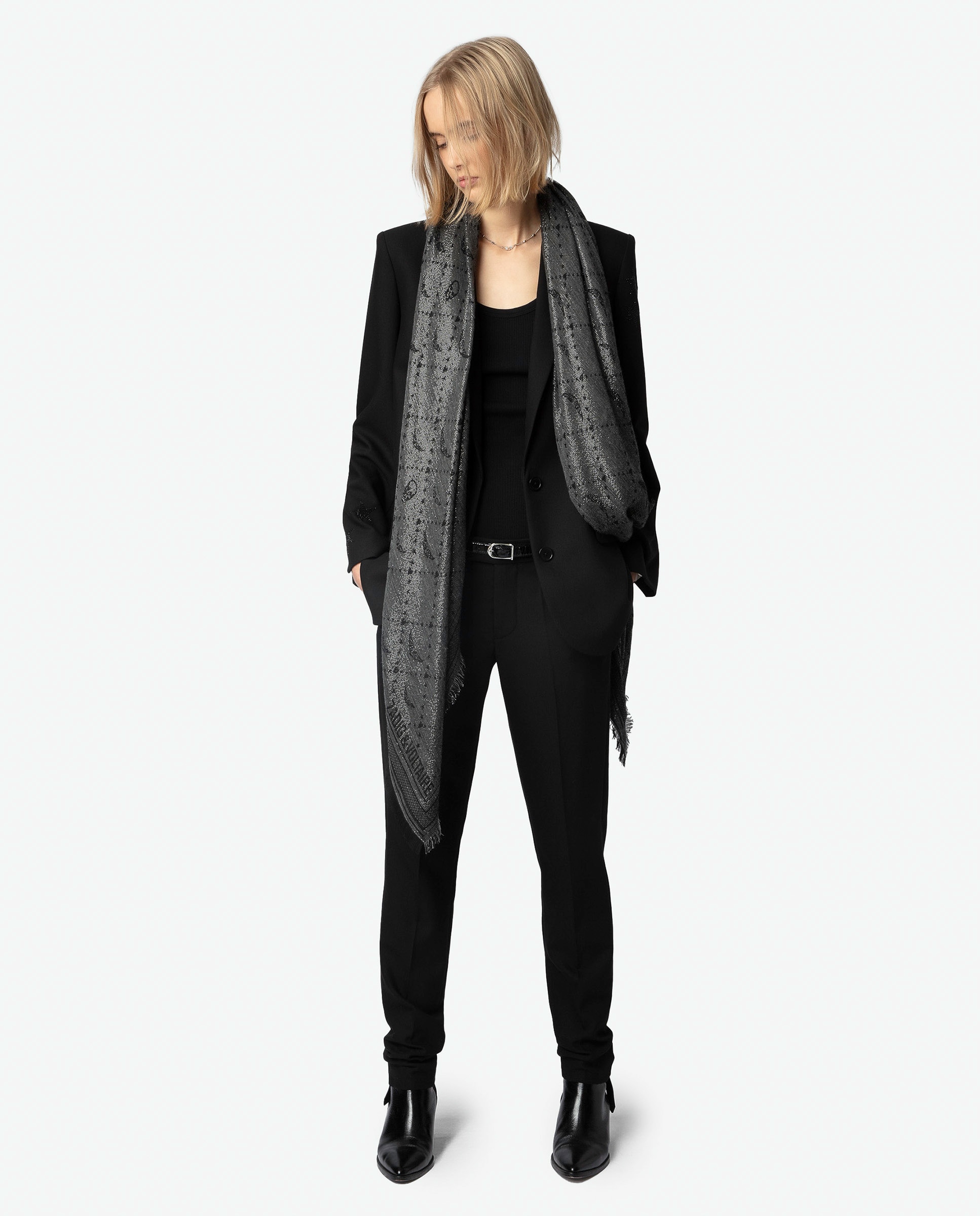 Foulard de mujer grande jacquard con monograma metalizado de modal - Zadig & Voltaire - Plata Plata-2
