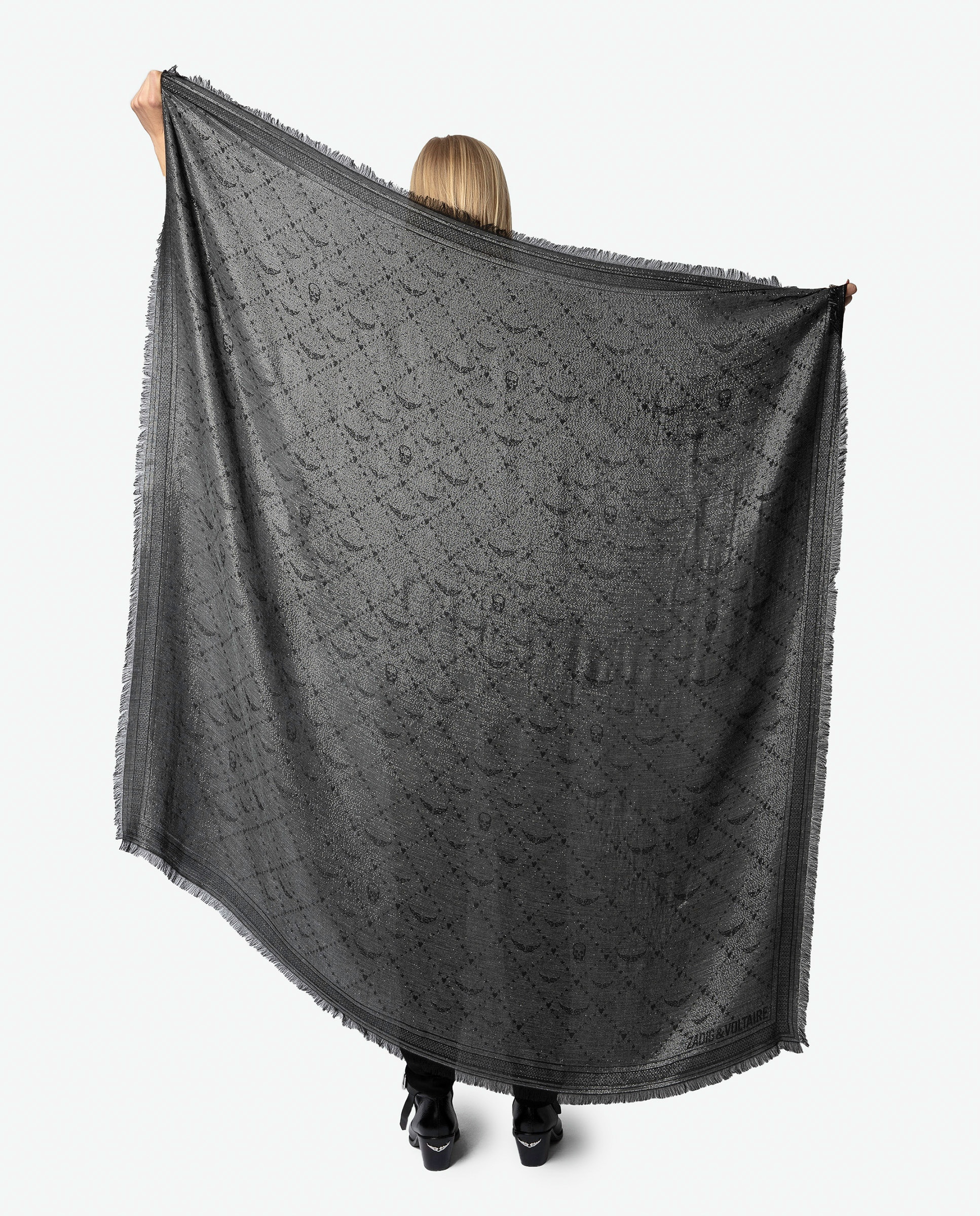 Foulard de mujer grande jacquard con monograma metalizado de modal - Zadig & Voltaire - Plata Plata-4