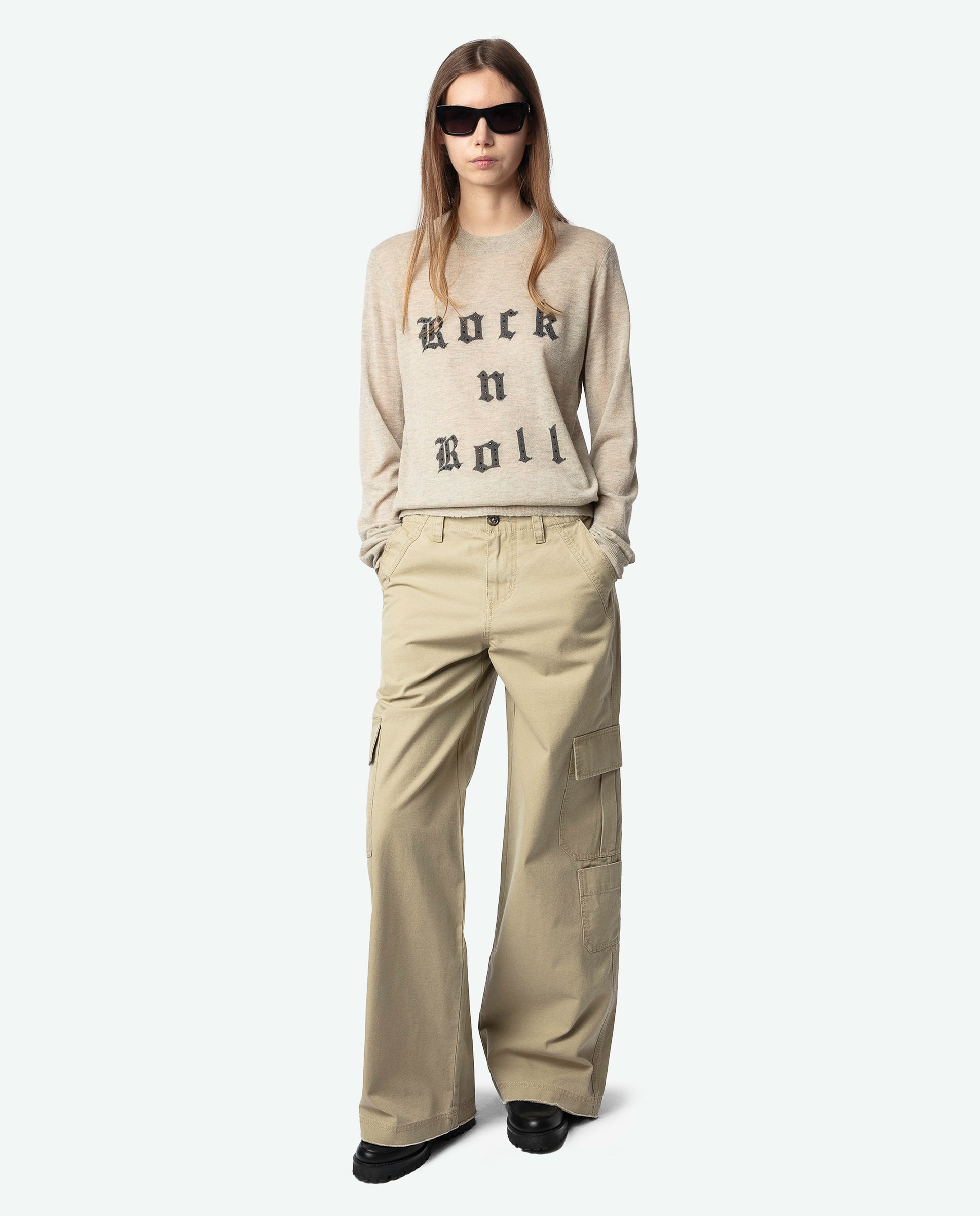 Jersey de mujer Ivy 100% cachemira con letrero frontal Beige Zadig