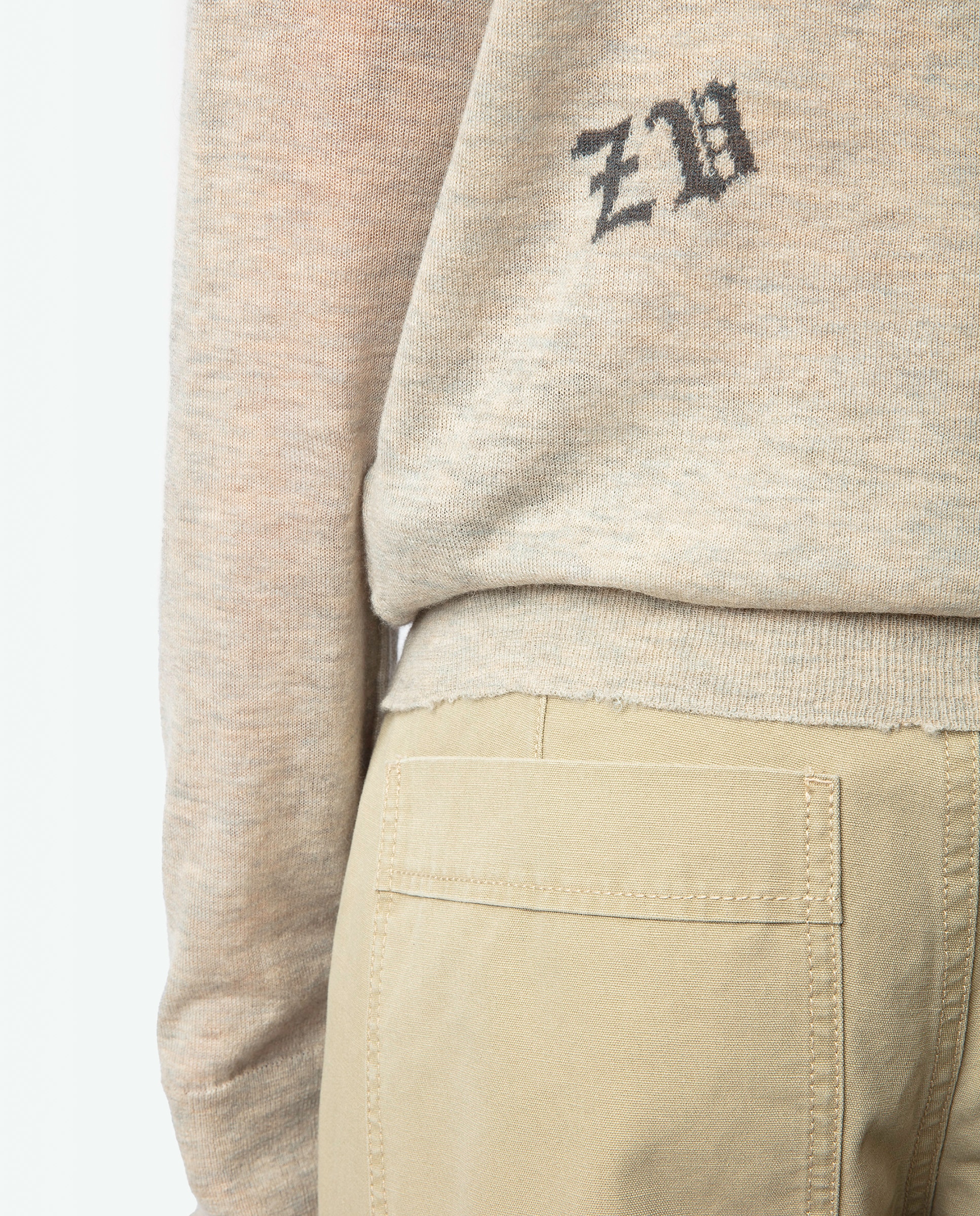 SY32 Mサイズ　ベージュ　PANEL BORDER SWEATER Jersey de mujer Ivy 100% cachemira con letrero frontal Beige Zadig