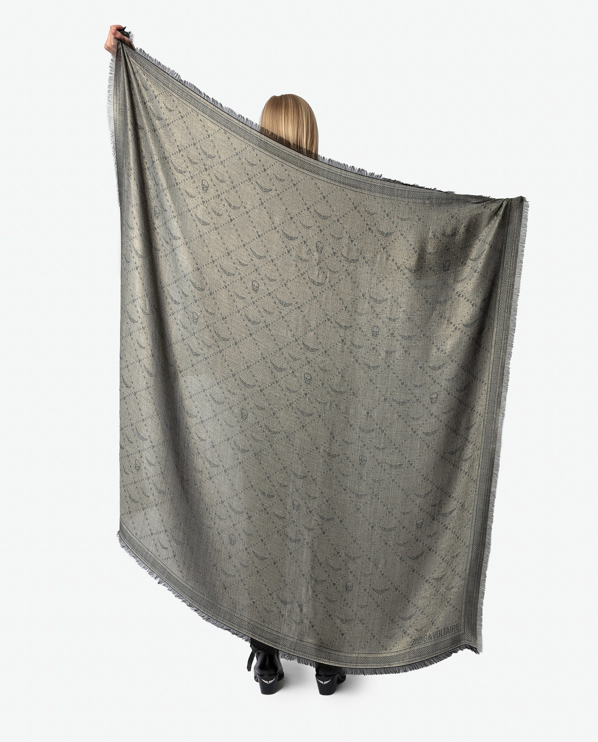 Foulard de mujer grande jacquard con monograma metalizado de modal - Zadig & Voltaire - Gris Gris-4