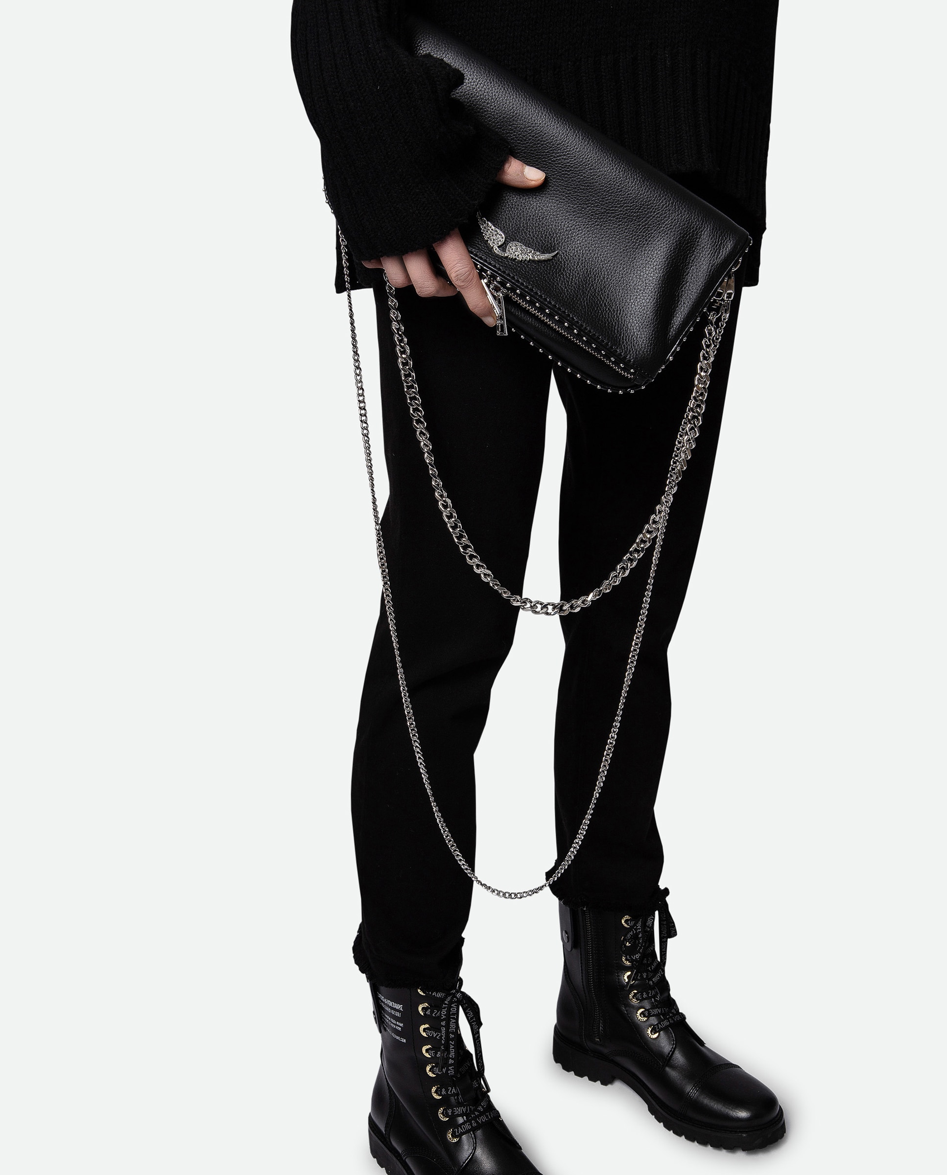 Bolso de mano con tachuelas de piel granulada - Zadig & Voltaire - Negro Negro-2