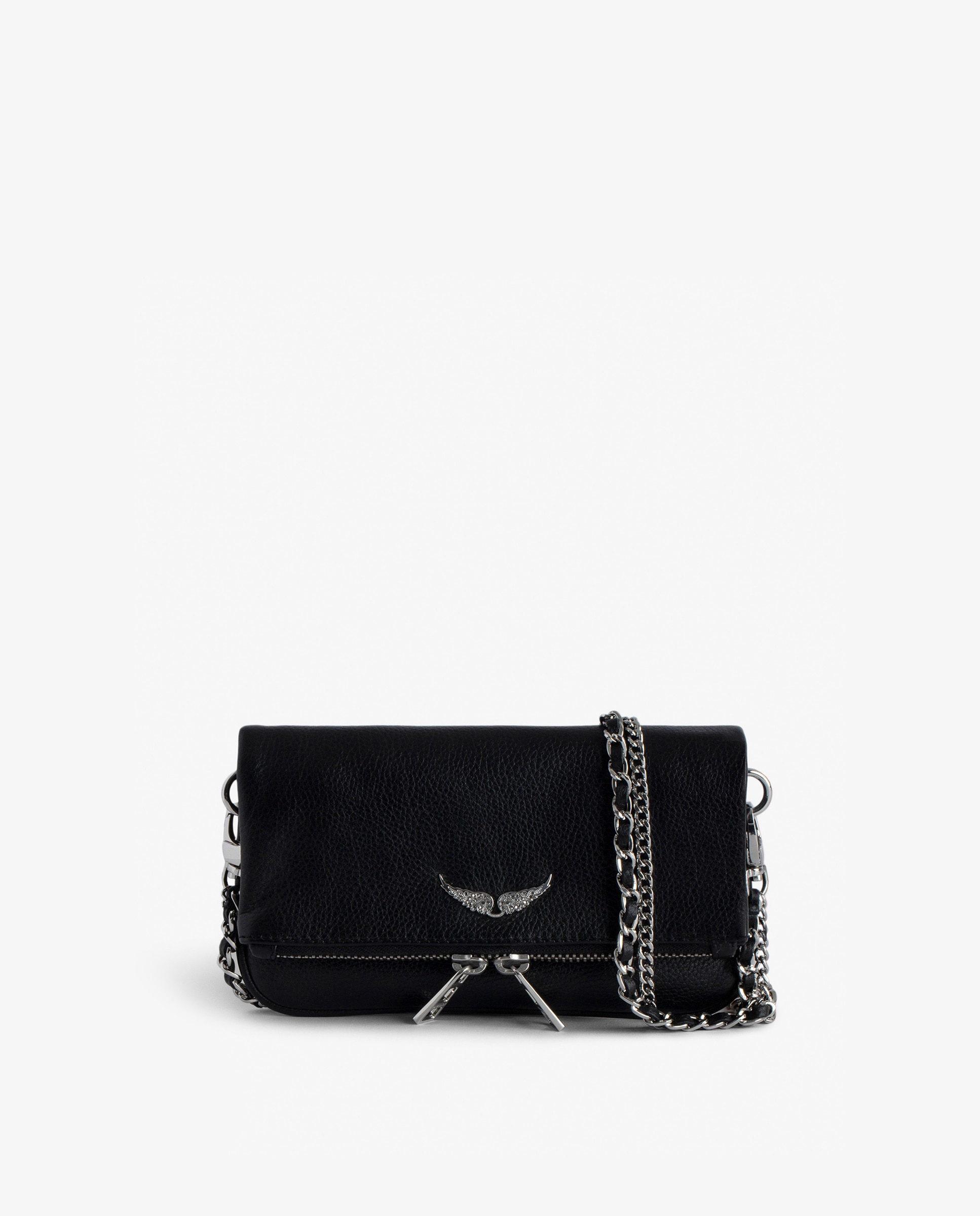 Bolso mini de mano rock de cuero granulado con cadenas y strass - Zadig & Voltaire - Plata Plata-1