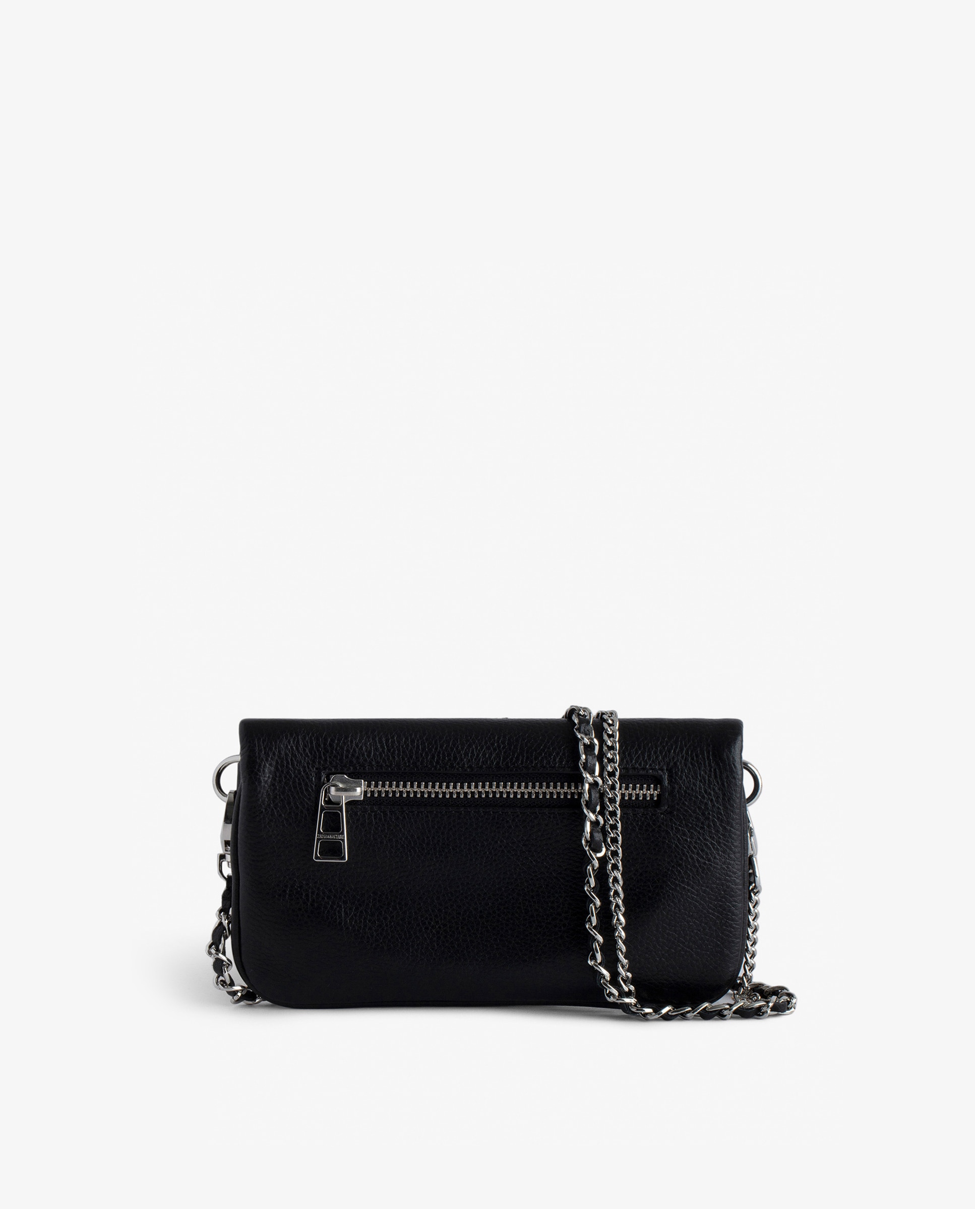 Bolso mini de mano rock de cuero granulado con cadenas y strass - Zadig & Voltaire - Plata Plata-4