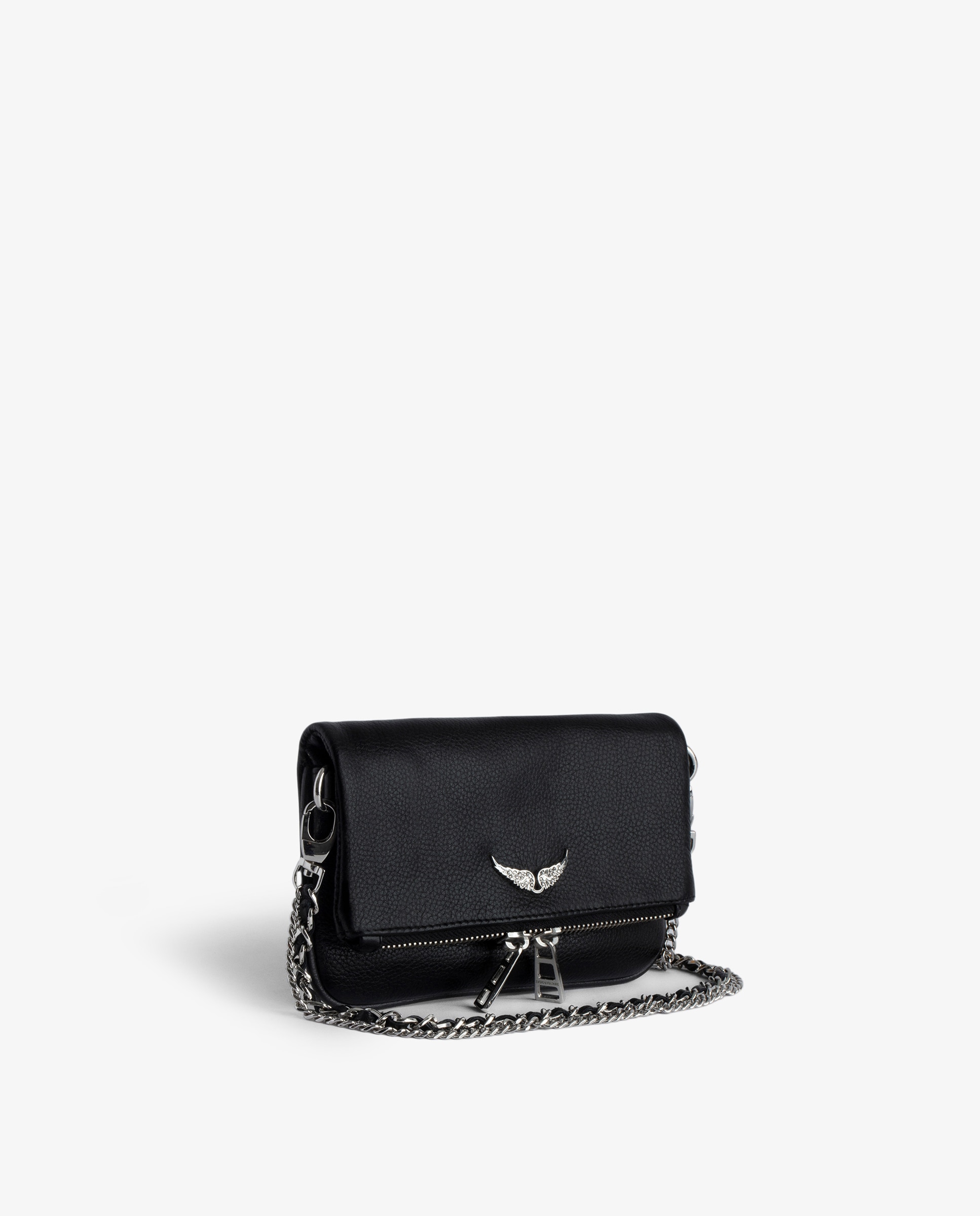 Bolso mini de mano rock de cuero granulado con cadenas y strass - Zadig & Voltaire - Plata Plata-3