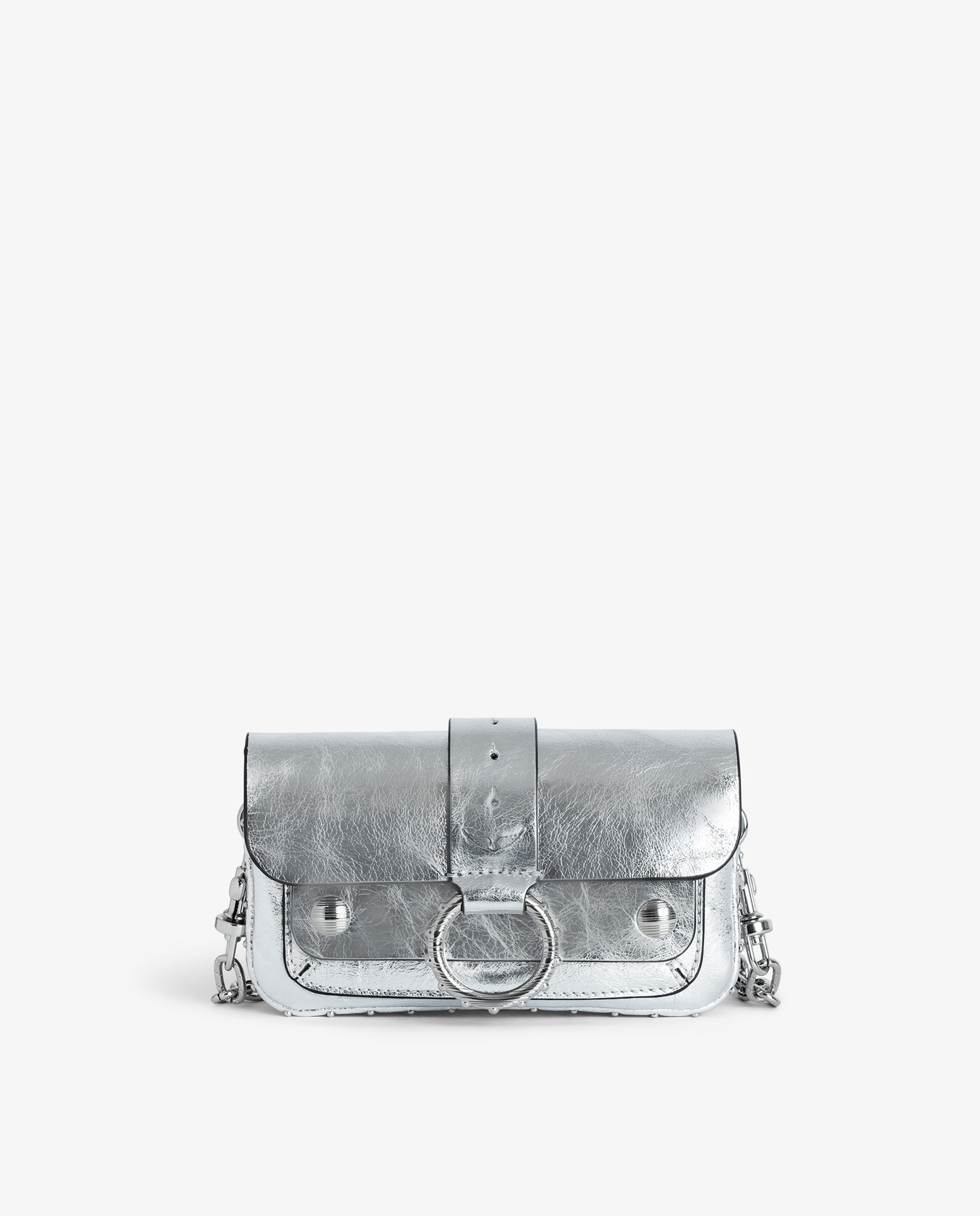Minibolso de piel metalizada vintage con cadena y anilla - Zadig & Voltaire - Plata Plata-1