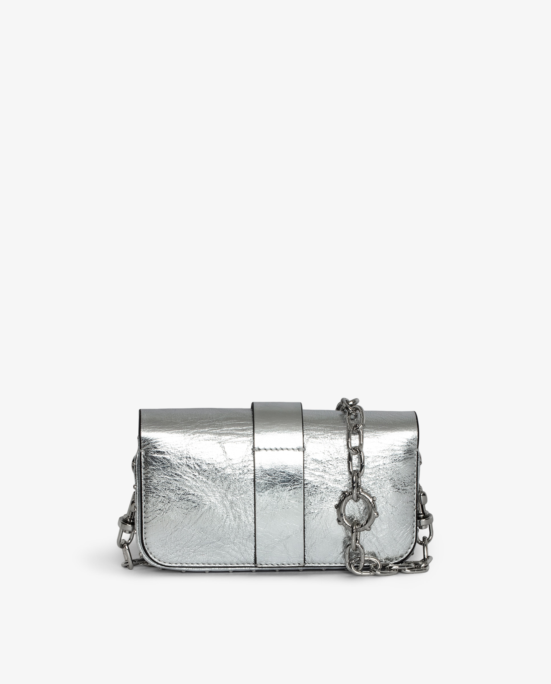 Minibolso de piel metalizada vintage con cadena y anilla - Zadig & Voltaire - Plata Plata-4