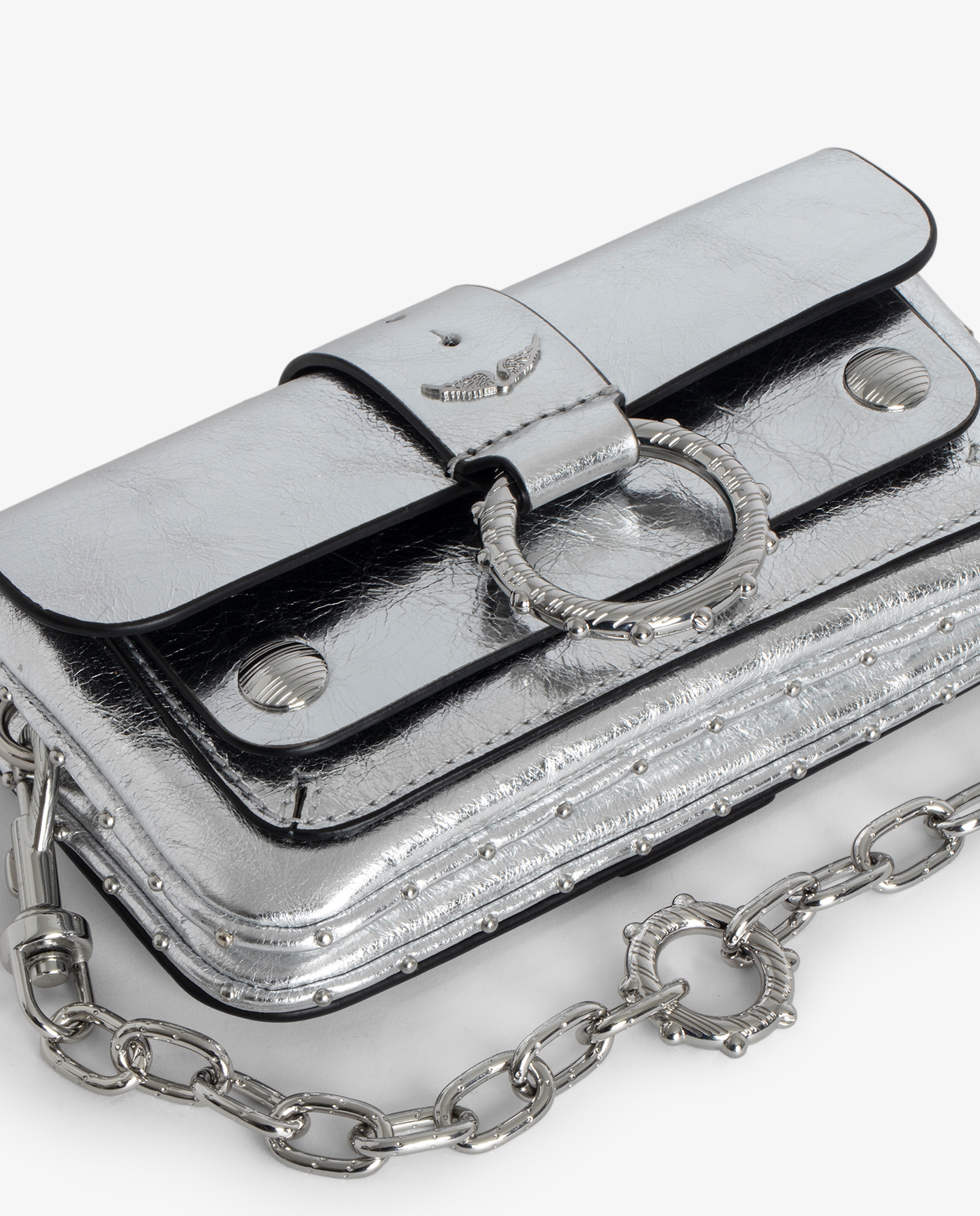 Minibolso de piel metalizada vintage con cadena y anilla - Zadig & Voltaire - Plata Plata-3