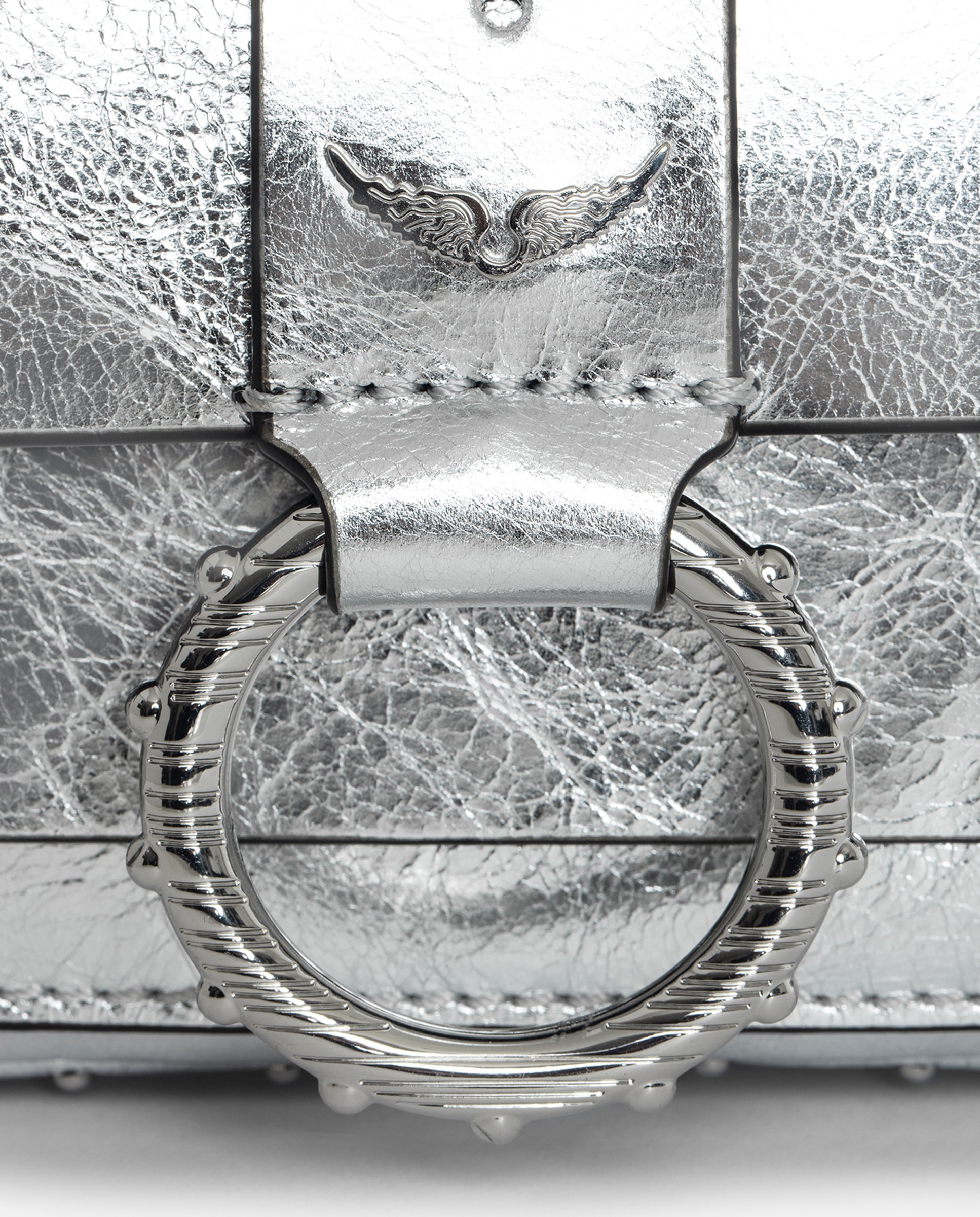 Minibolso de piel metalizada vintage con cadena y anilla - Zadig & Voltaire - Plata Plata-5