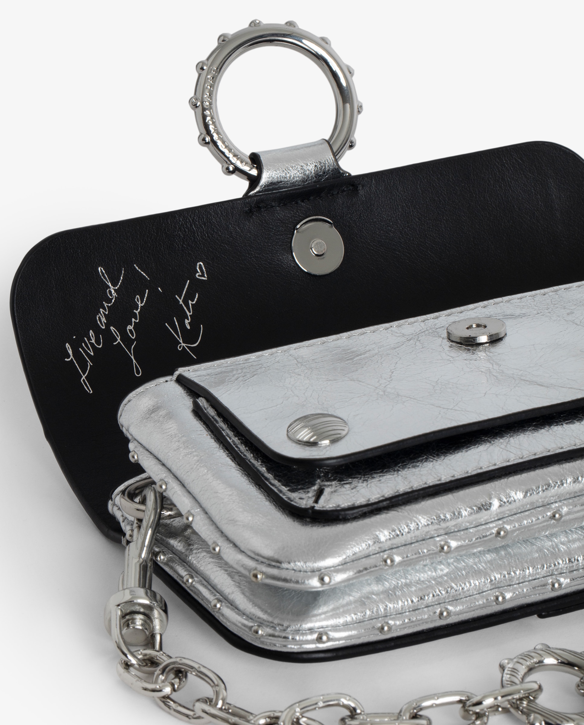 Minibolso de piel metalizada vintage con cadena y anilla - Zadig & Voltaire - Plata Plata-6