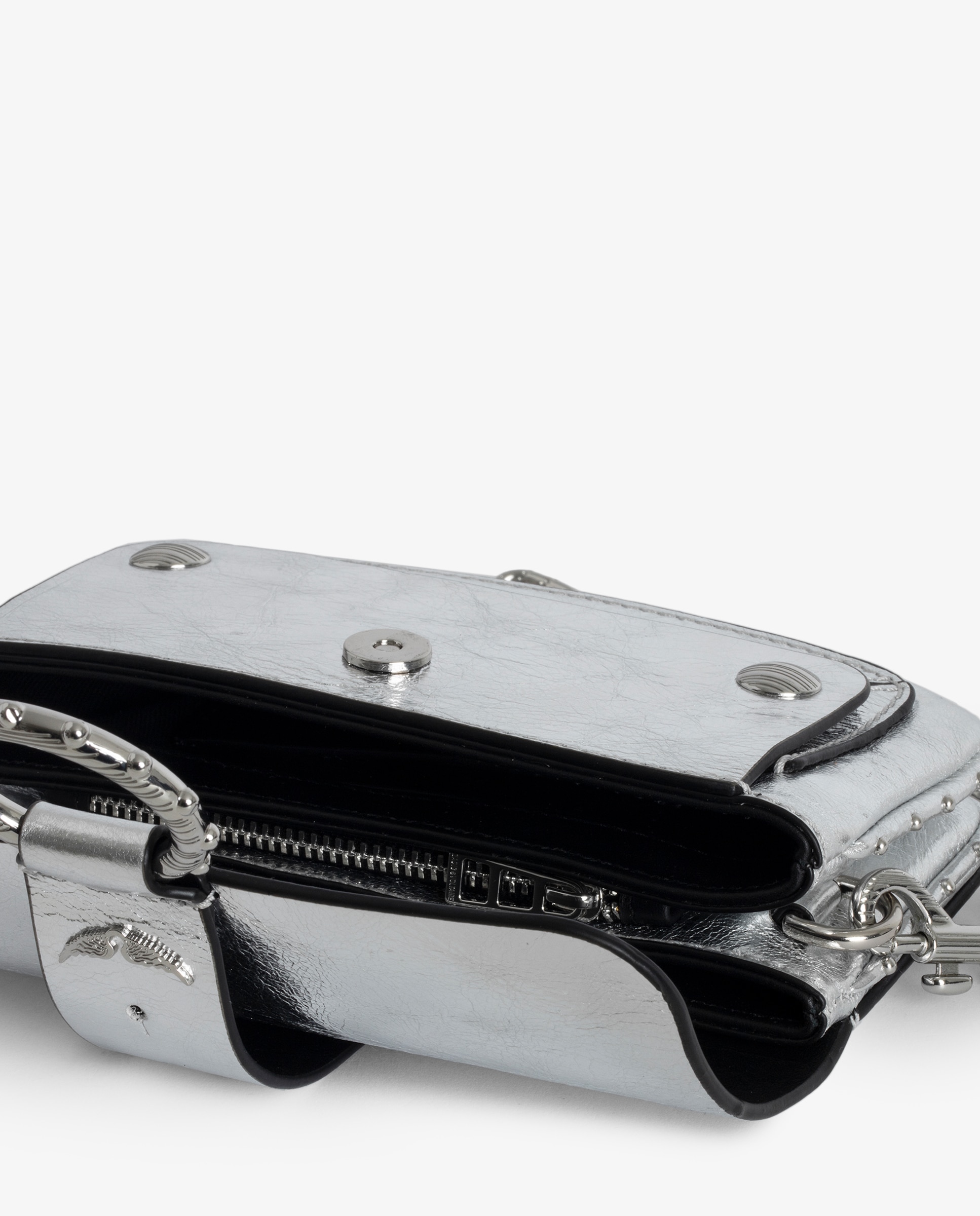 Minibolso de piel metalizada vintage con cadena y anilla - Zadig & Voltaire - Plata Plata-7