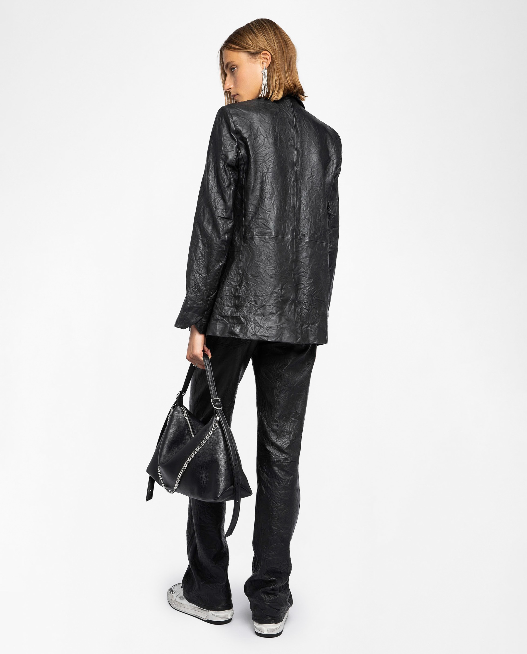 Cazadora de mujer recta de cuero arrugado con un solo botón - Zadig & Voltaire - Negro Negro-2