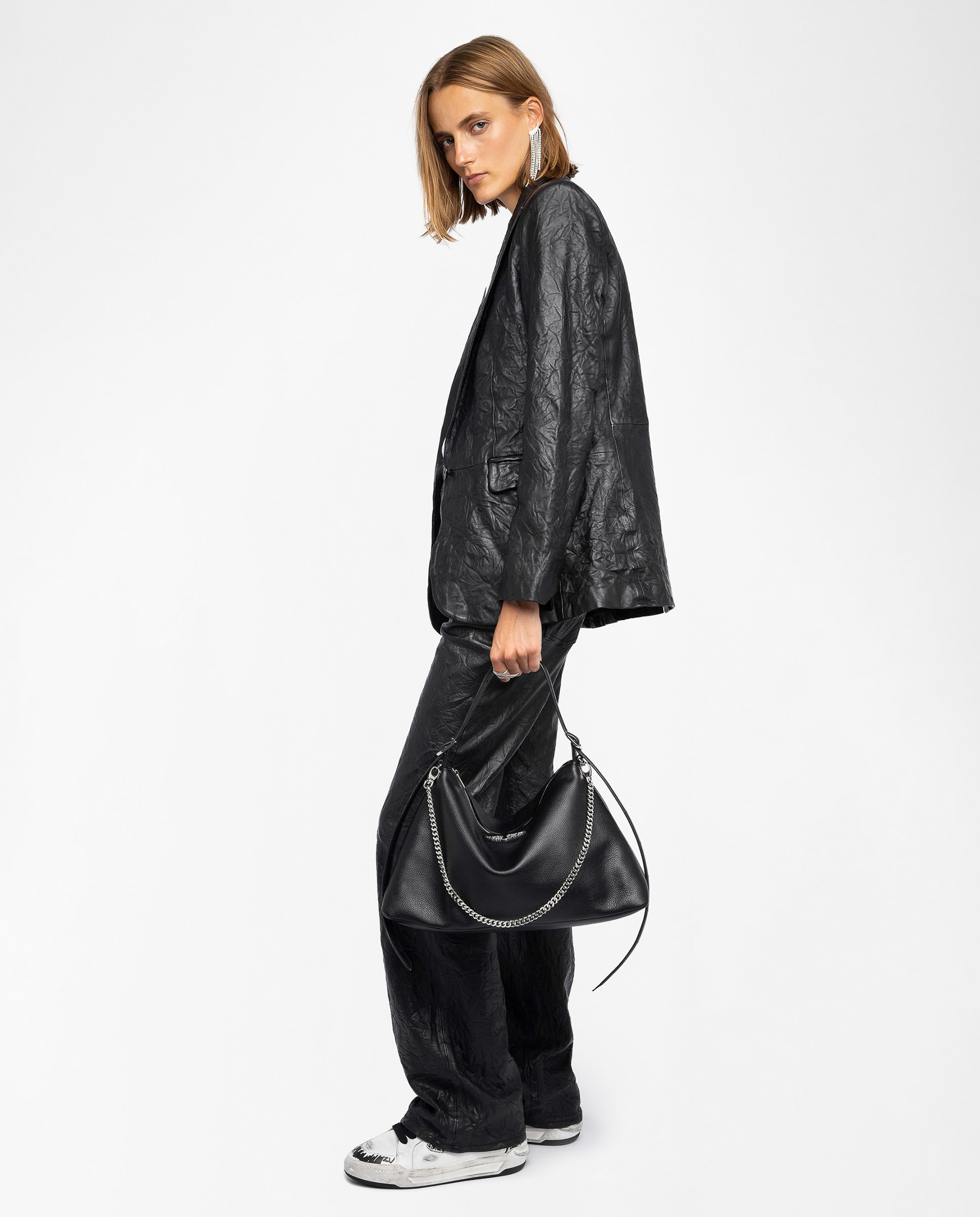 Cazadora de mujer recta de cuero arrugado con un solo botón - Zadig & Voltaire - Negro Negro-3
