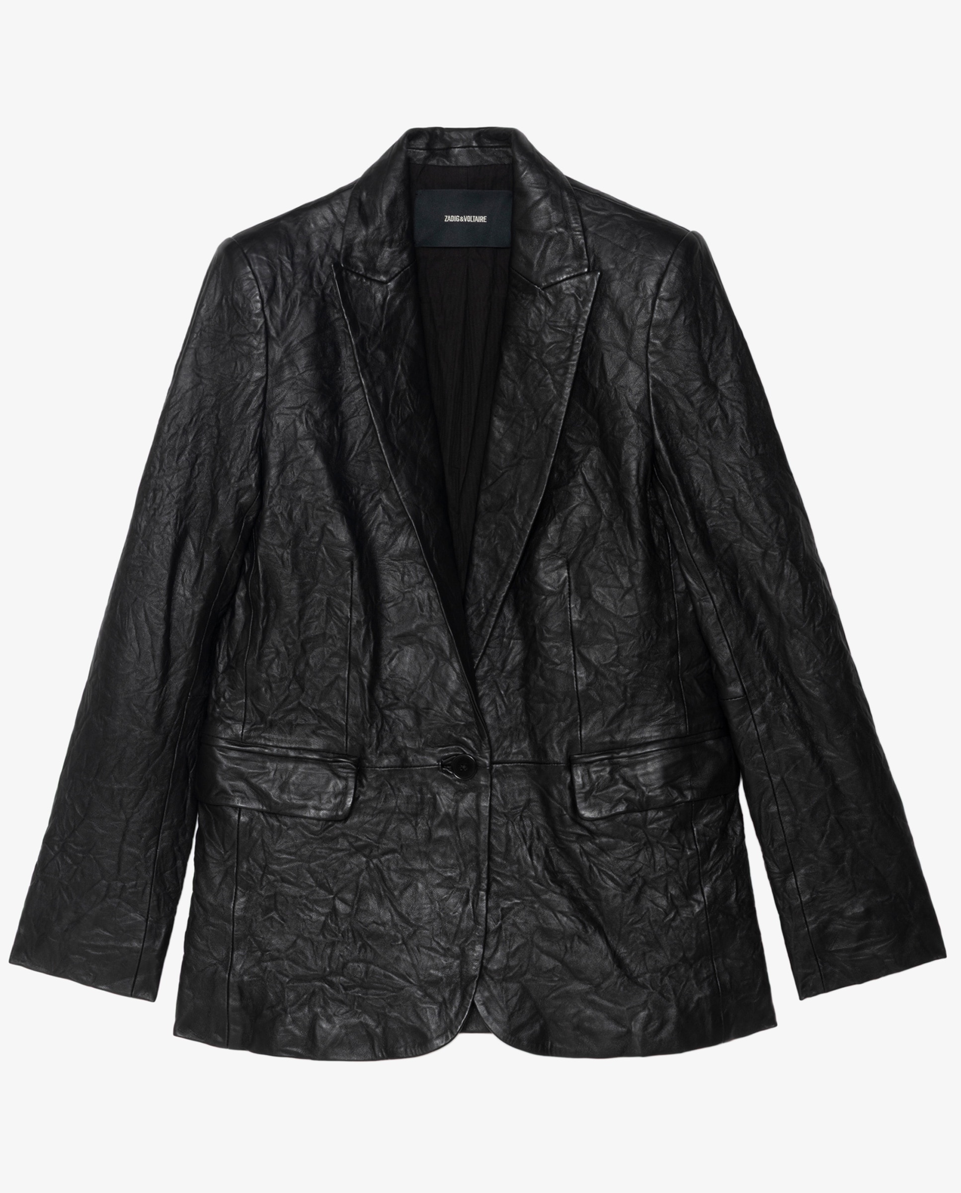 Cazadora de mujer recta de cuero arrugado con un solo botón - Zadig & Voltaire - Negro Negro-7