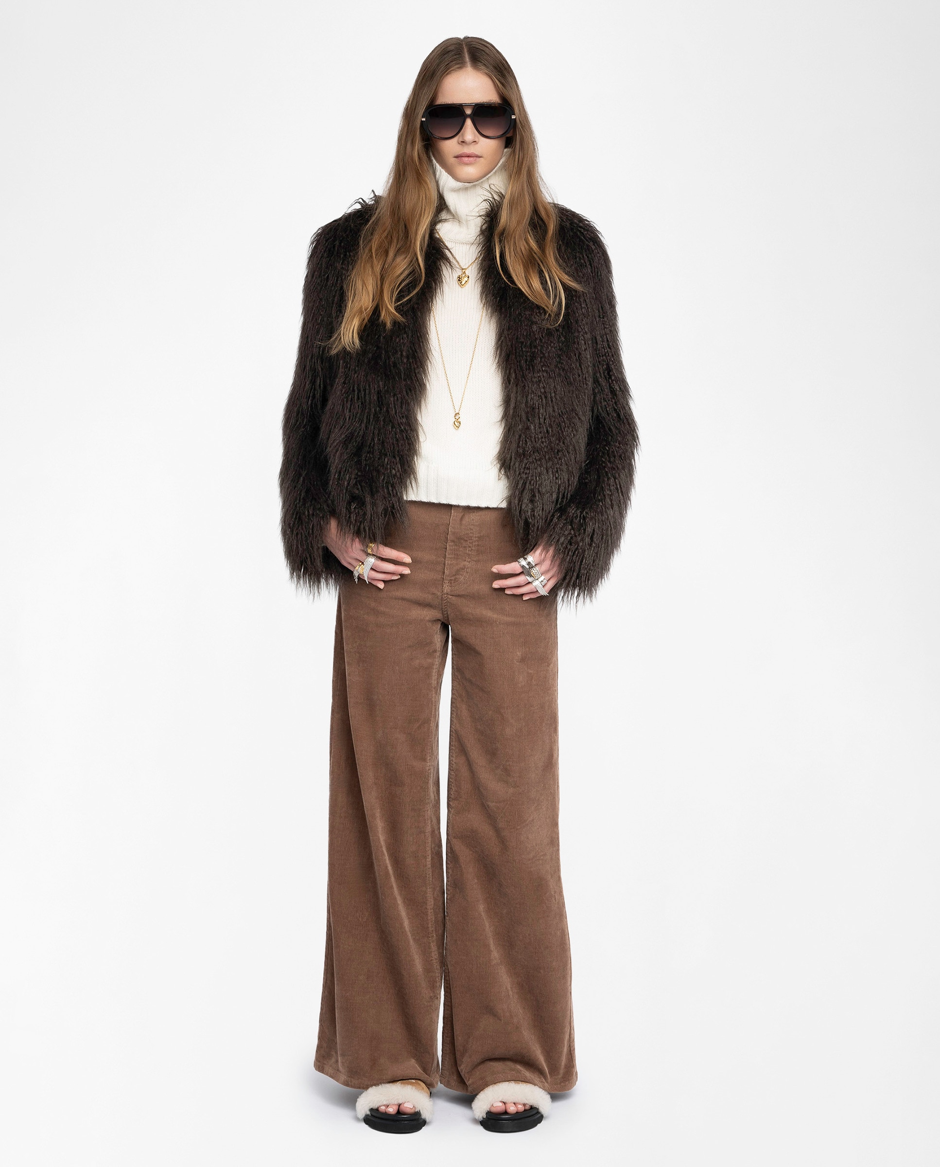 Zadig & Voltaire - Abrigo de mujer con piel sintética rizada y manga larga.