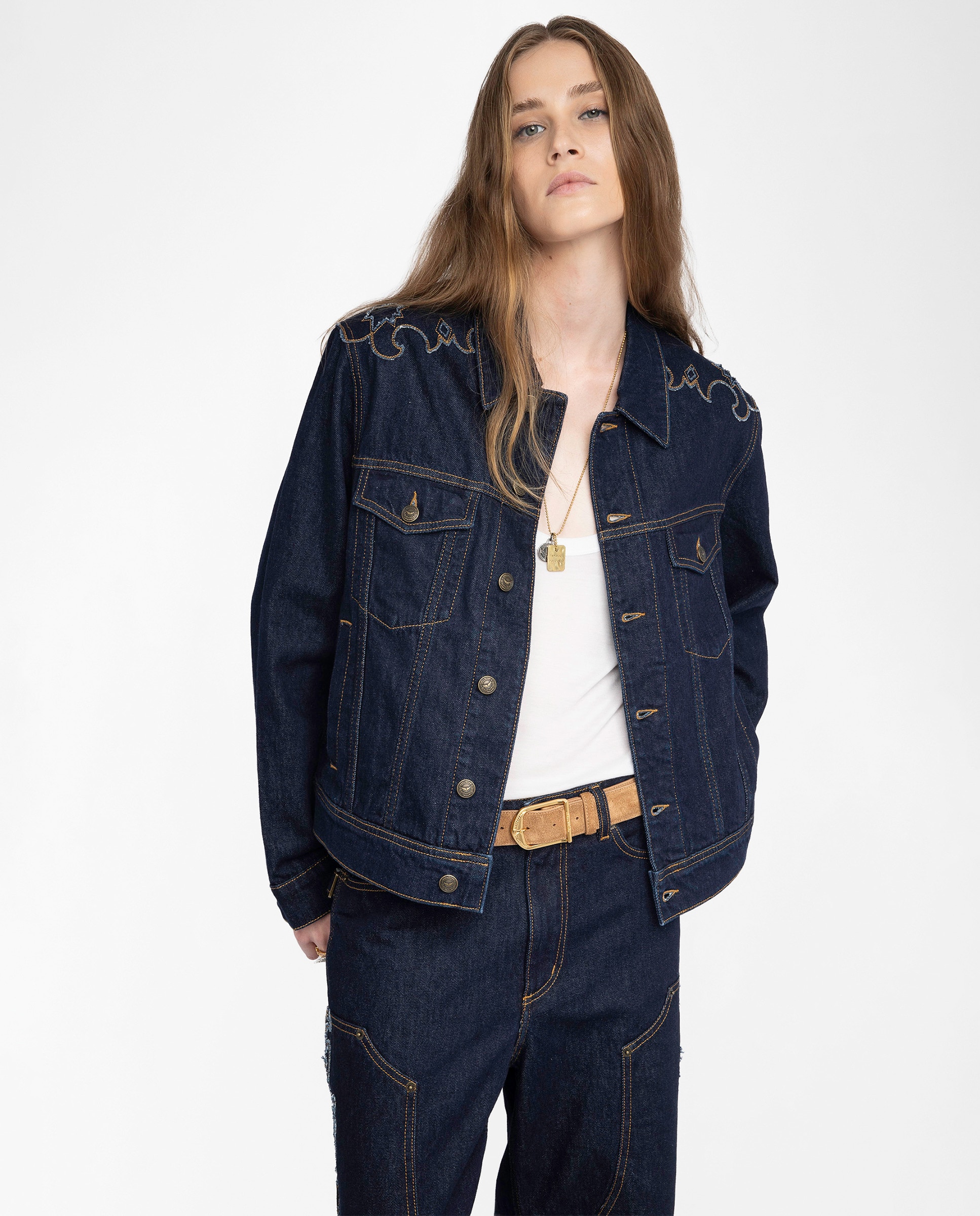 Zadig & Voltaire - Cazadora vaquera de mujer con mangas largas y estilo western.