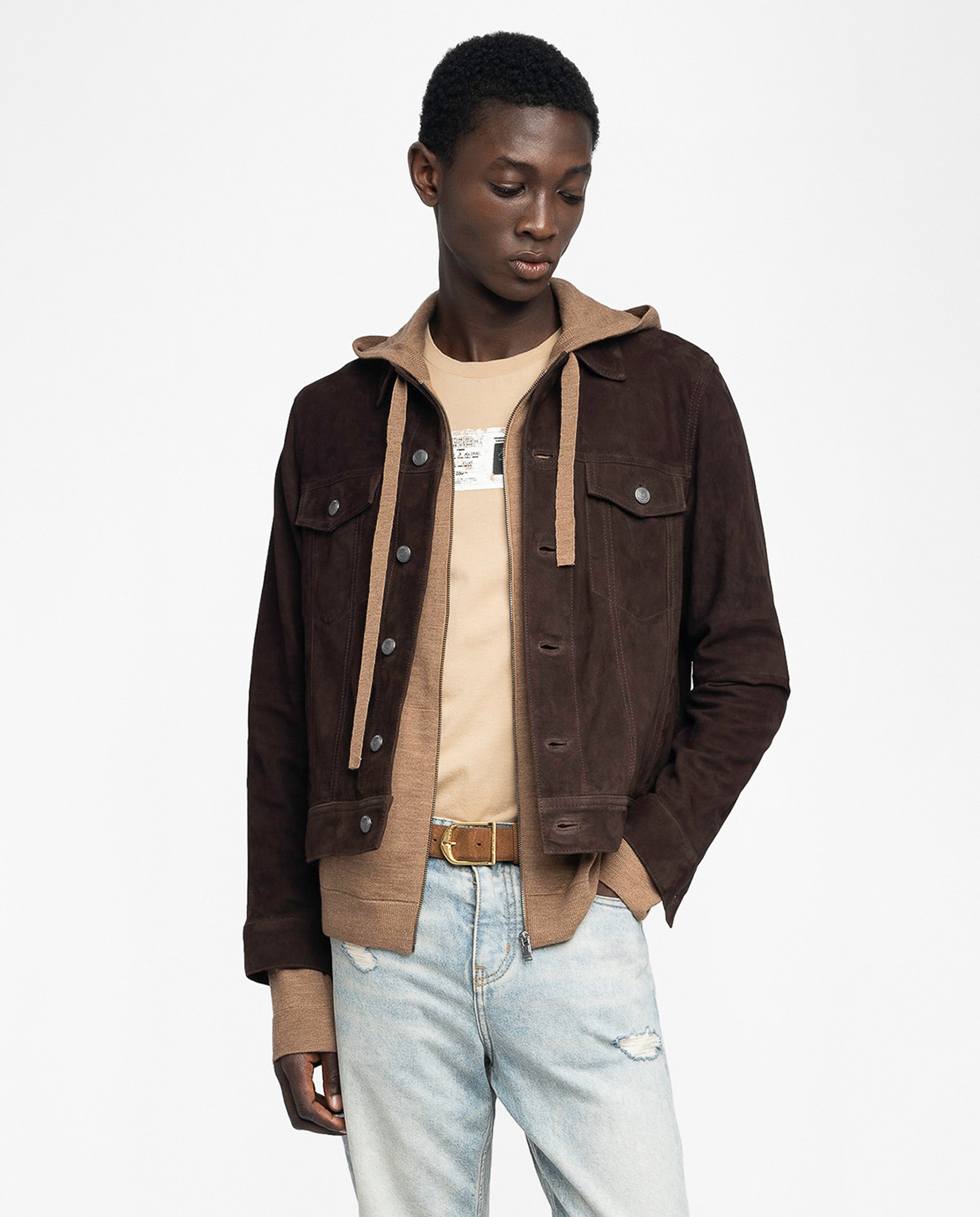 Zadig & Voltaire - Cazadora de ante de hombre con espalda grabada y cierre de botones.