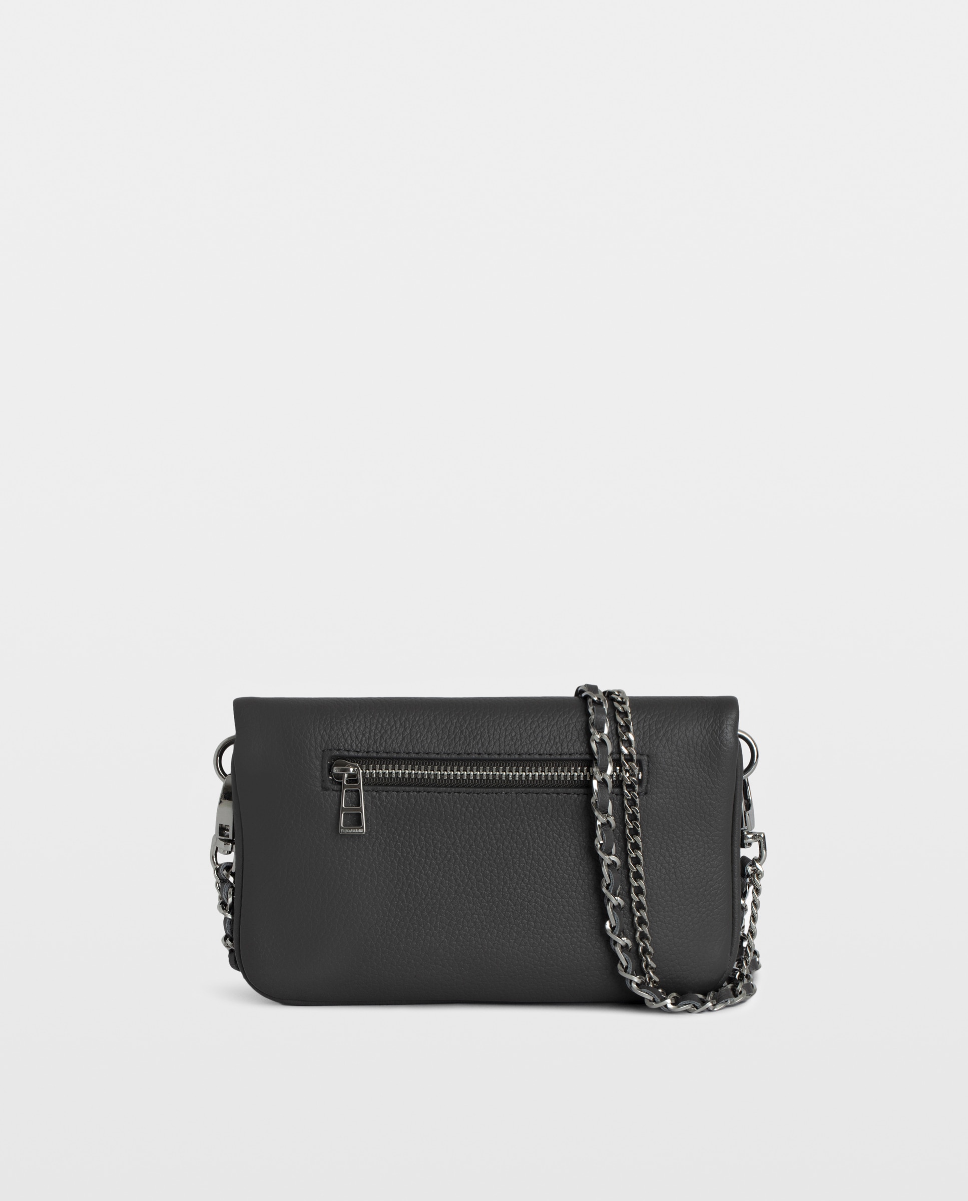 Bolso mini de mano rock de cuero granulado con cadenas y strass - Zadig & Voltaire - Gris Gris-5