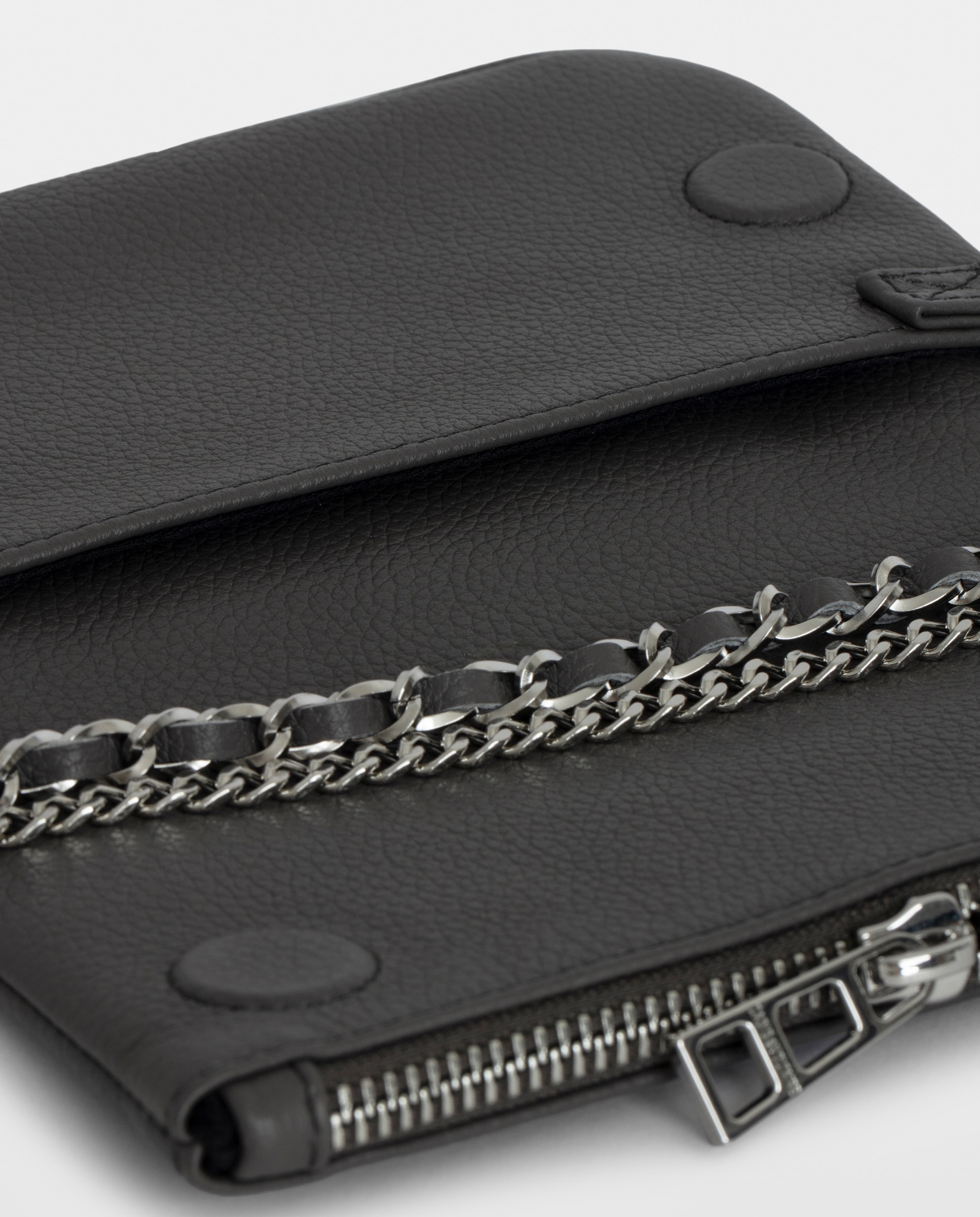 Bolso mini de mano rock de cuero granulado con cadenas y strass - Zadig & Voltaire - Gris Gris-7