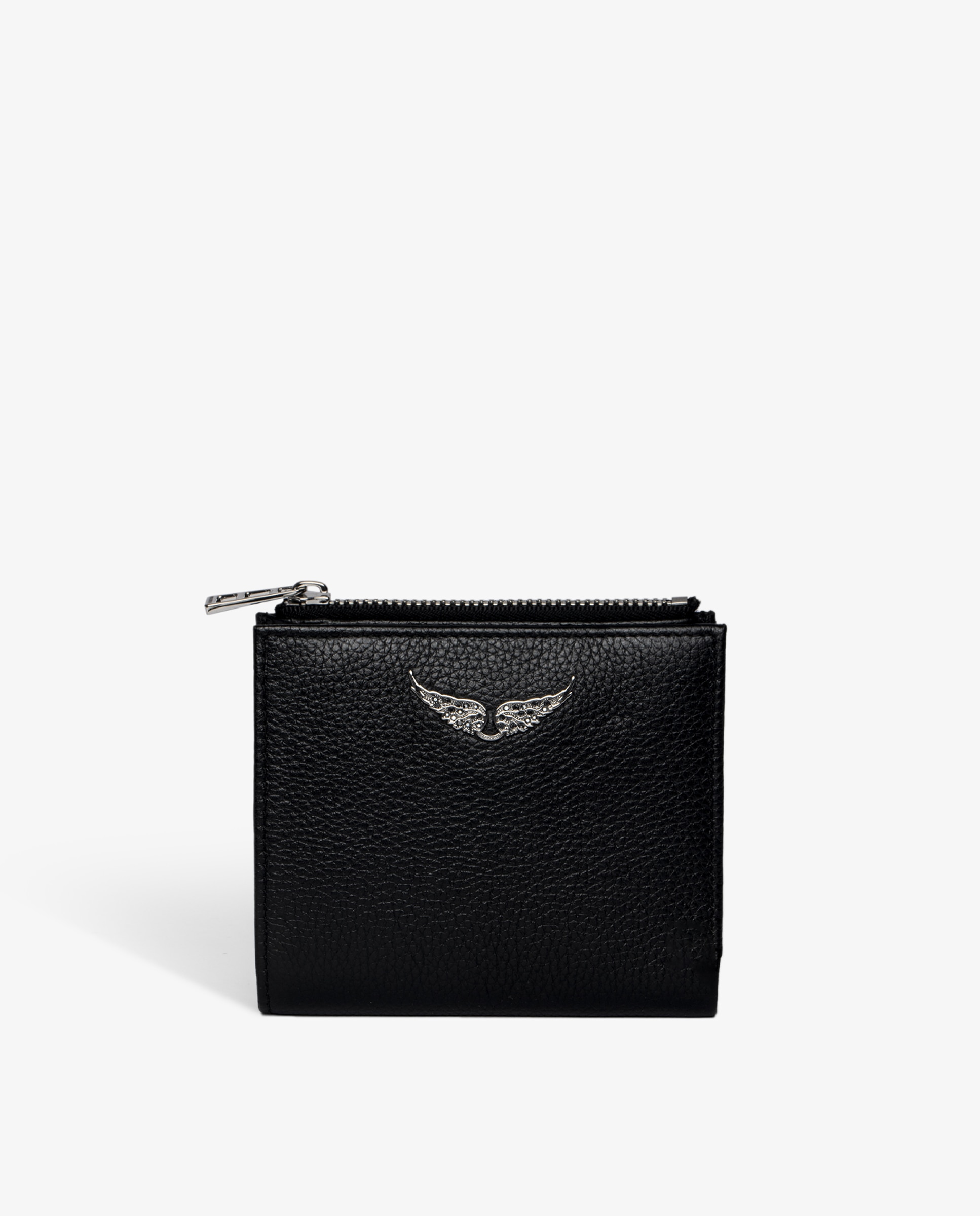 Cartera pequeña de mujer en piel granulada de color negro con solapa y cremallera - Zadig & Voltaire - Negro Negro-1