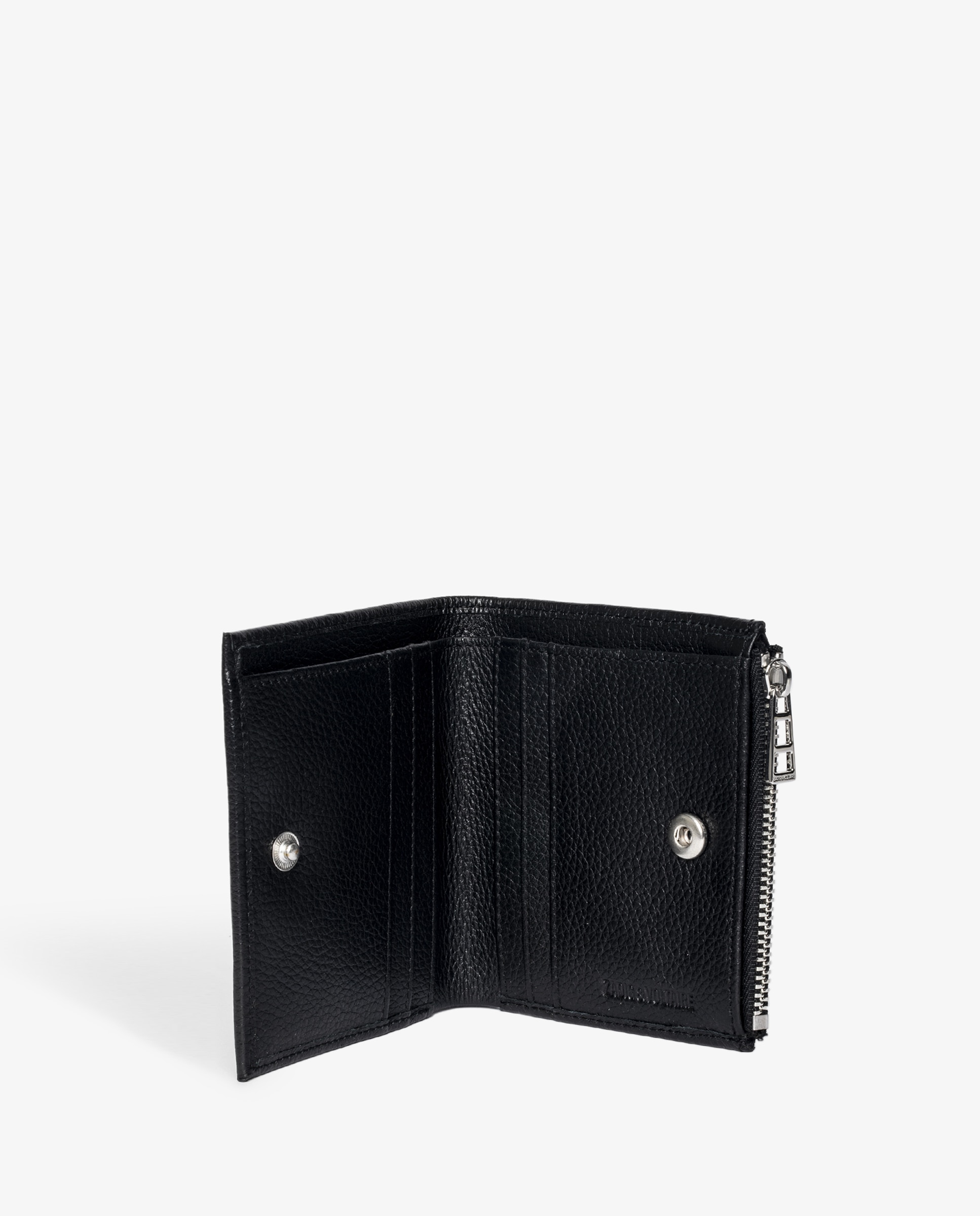 Cartera pequeña de mujer en piel granulada de color negro con solapa y cremallera - Zadig & Voltaire - Negro Negro-2