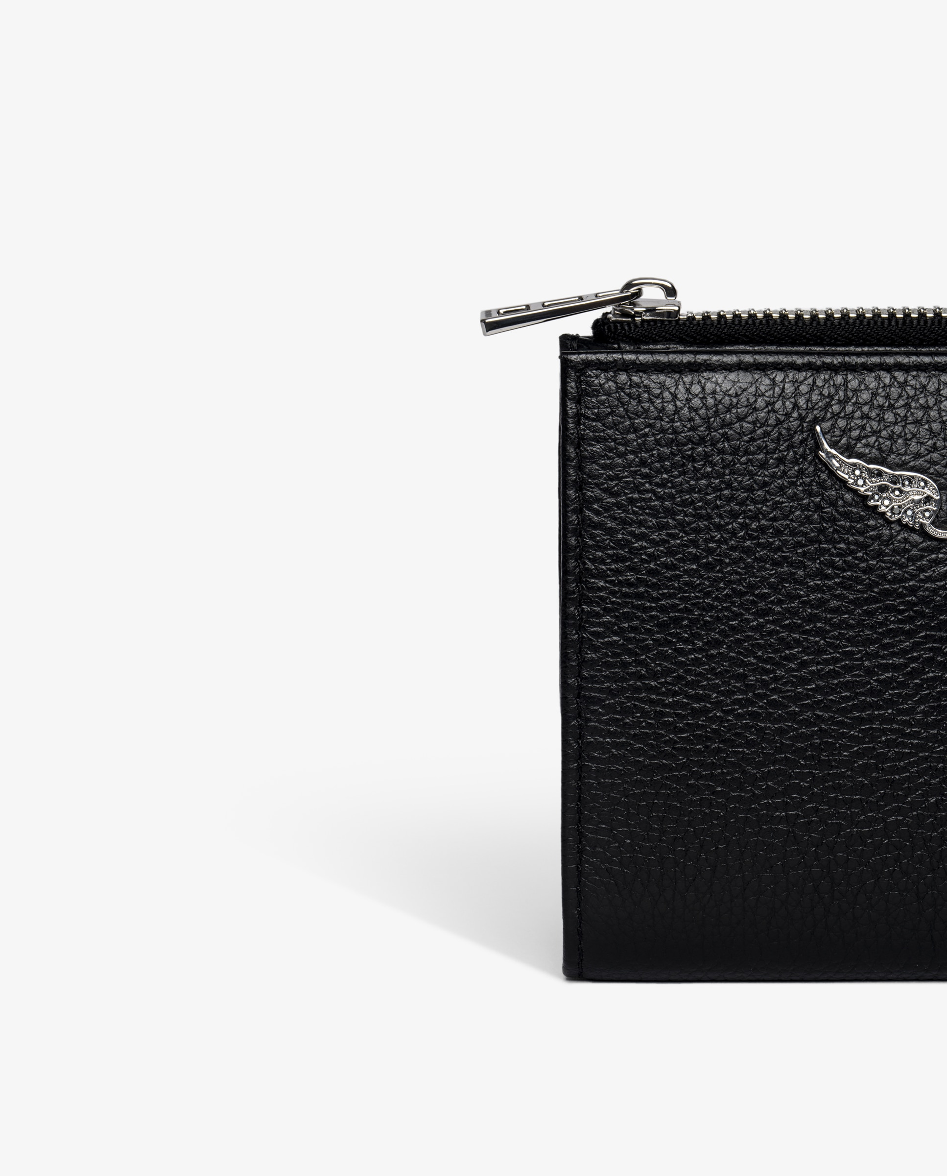 Cartera pequeña de mujer en piel granulada de color negro con solapa y cremallera - Zadig & Voltaire - Negro Negro-4