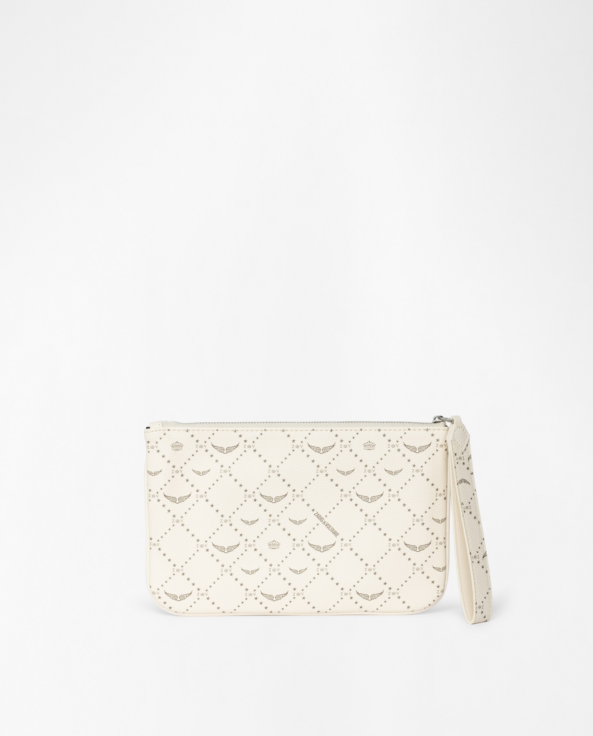 Cartera de mano pequeña de lona revestida para mujer con monograma, alas distintivas y cierre de cremallera - Zadig & Voltaire - Blanco Blanco-2