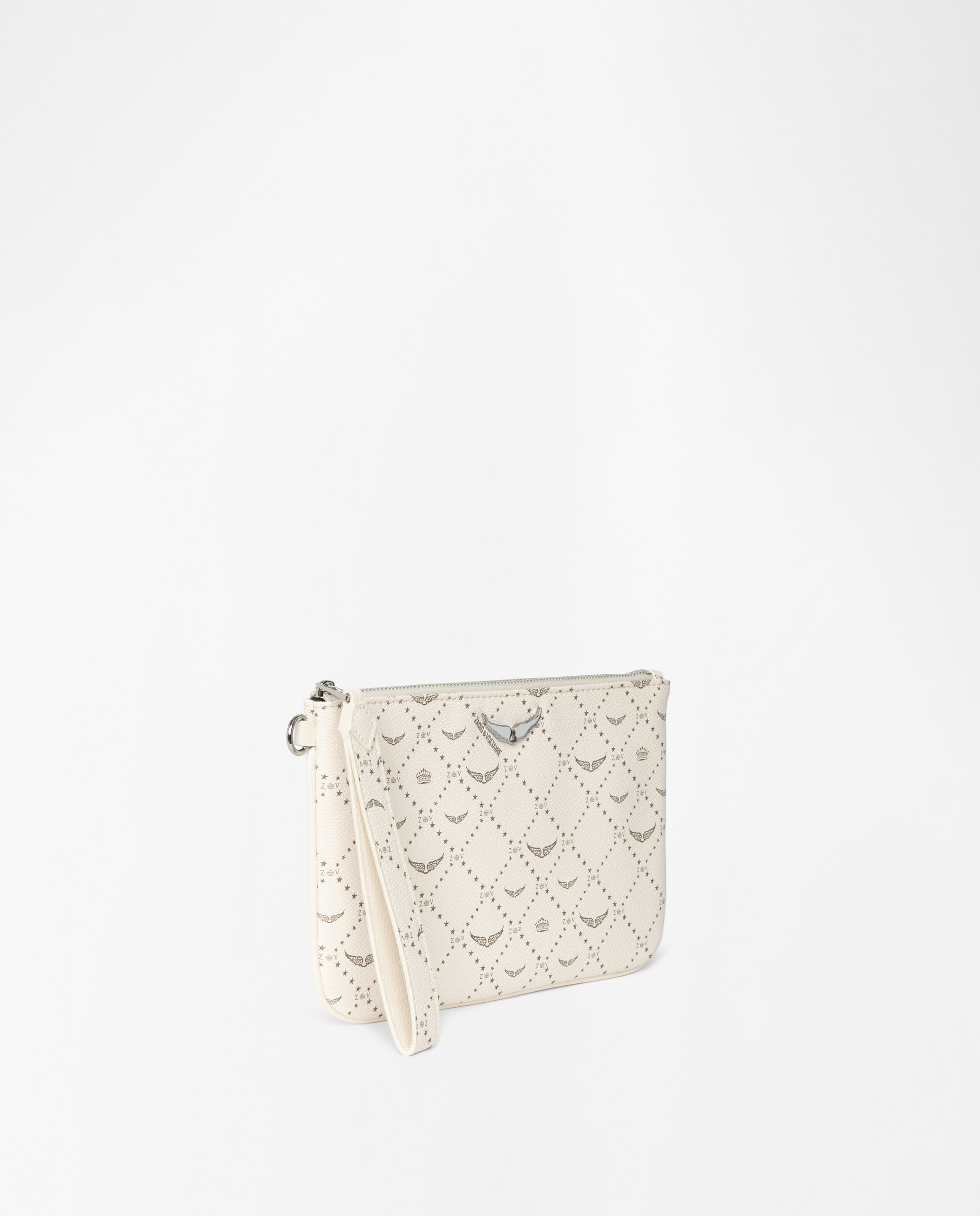 Cartera de mano pequeña de lona revestida para mujer con monograma, alas distintivas y cierre de cremallera - Zadig & Voltaire - Blanco Blanco-3