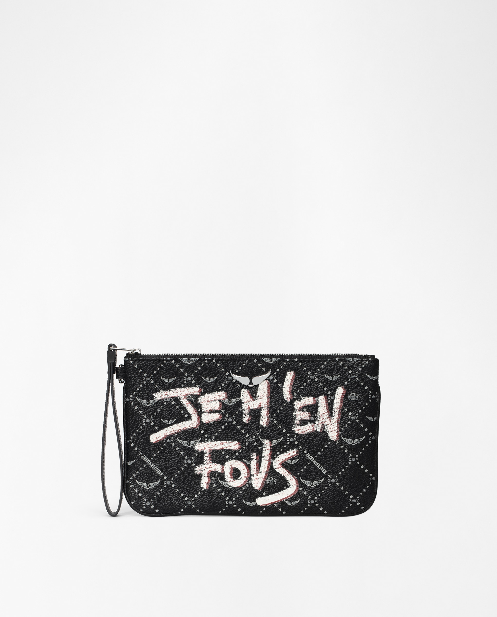 Bolso de mano de mujer de lona monograma revestida con etiqueta de alas - Zadig & Voltaire - Negro Negro-1