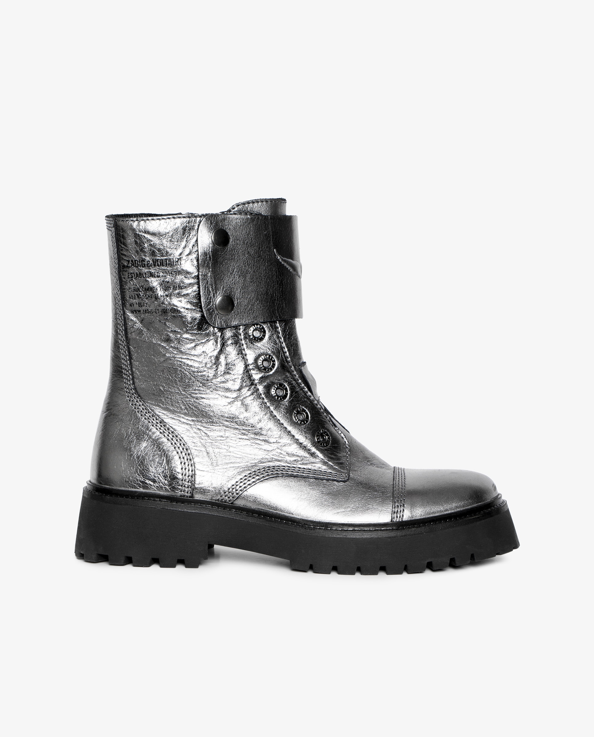 Zadig & Voltaire - Botines suela track de mujer de piel en gris metalizado.