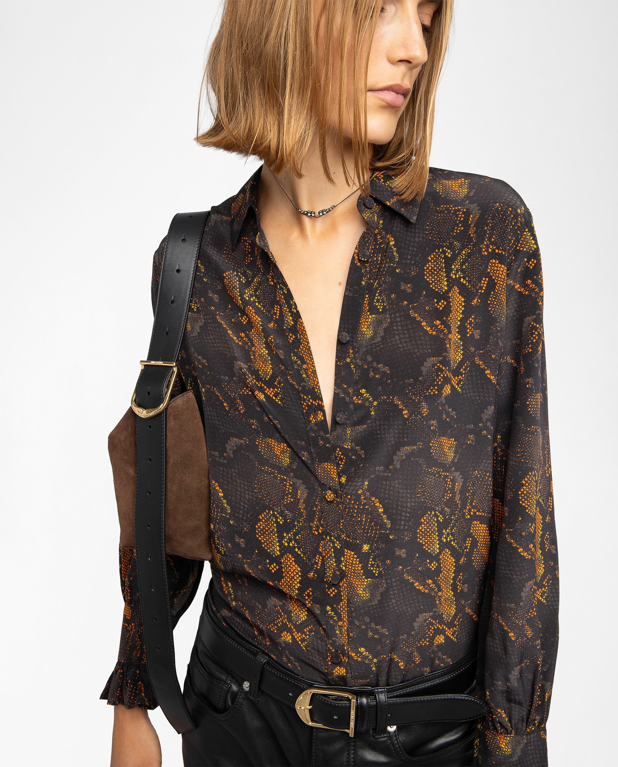 Zadig & Voltaire - Camisa Thely 100% seda de mujer de manga larga de seda.
