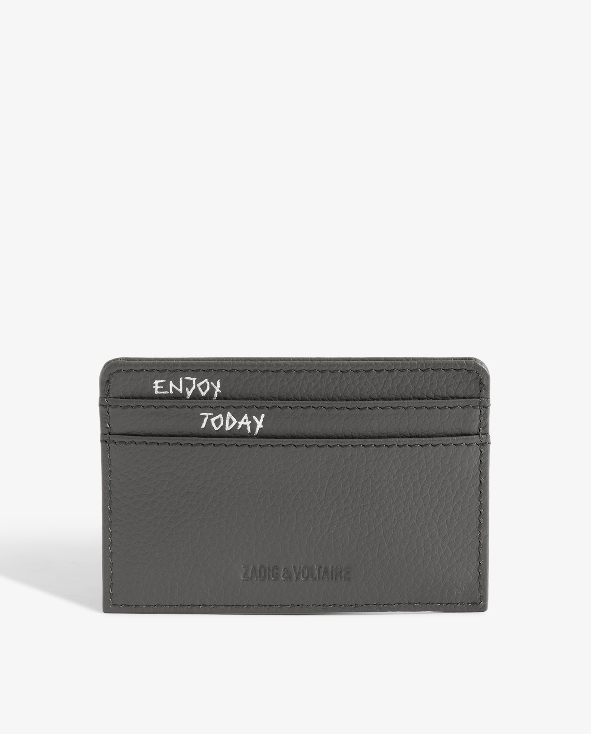 Tarjetero pequeño de mujer de piel granulada con colgante strass - Zadig & Voltaire - Gris Gris-3