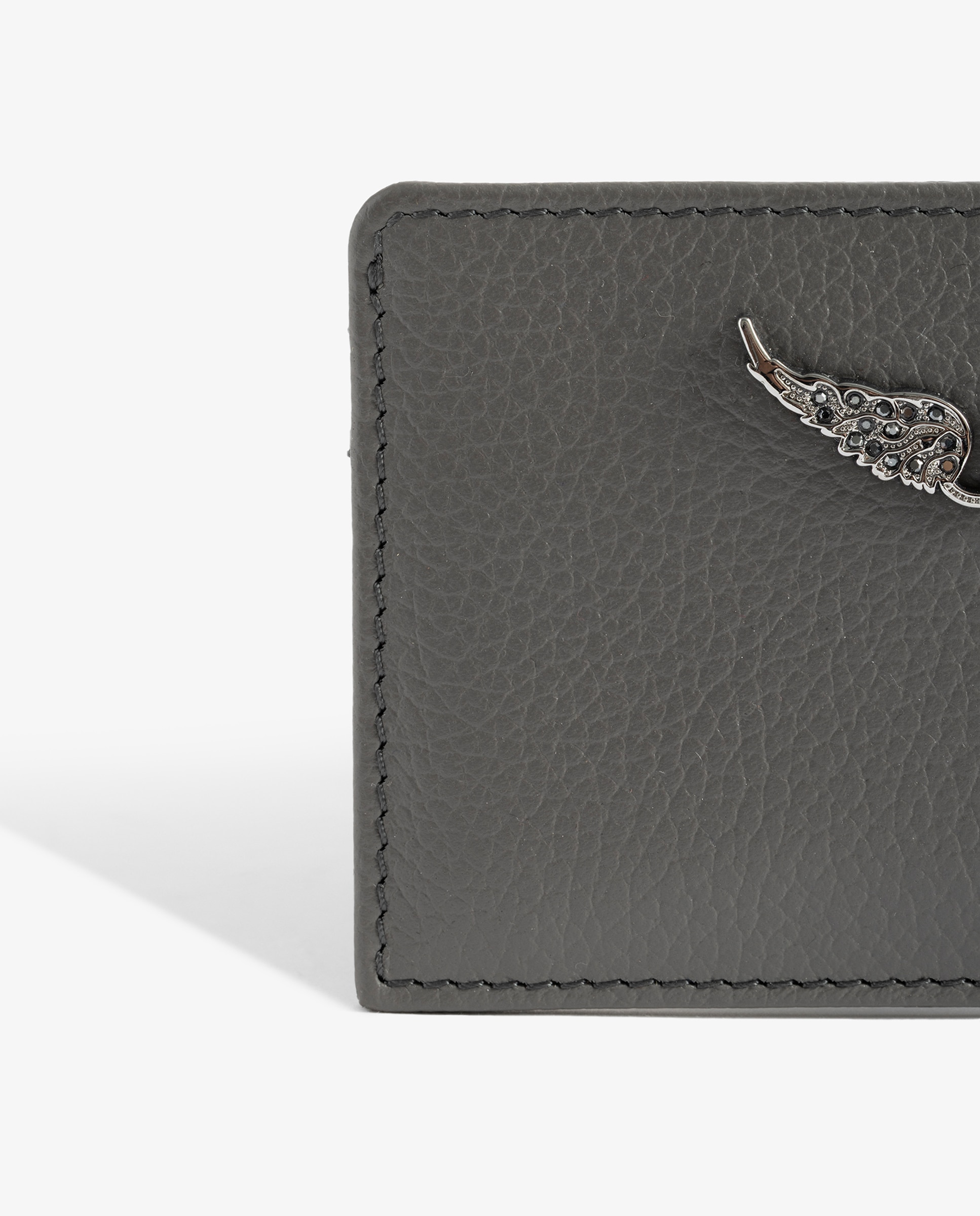 Tarjetero pequeño de mujer de piel granulada con colgante strass - Zadig & Voltaire - Gris Gris-2