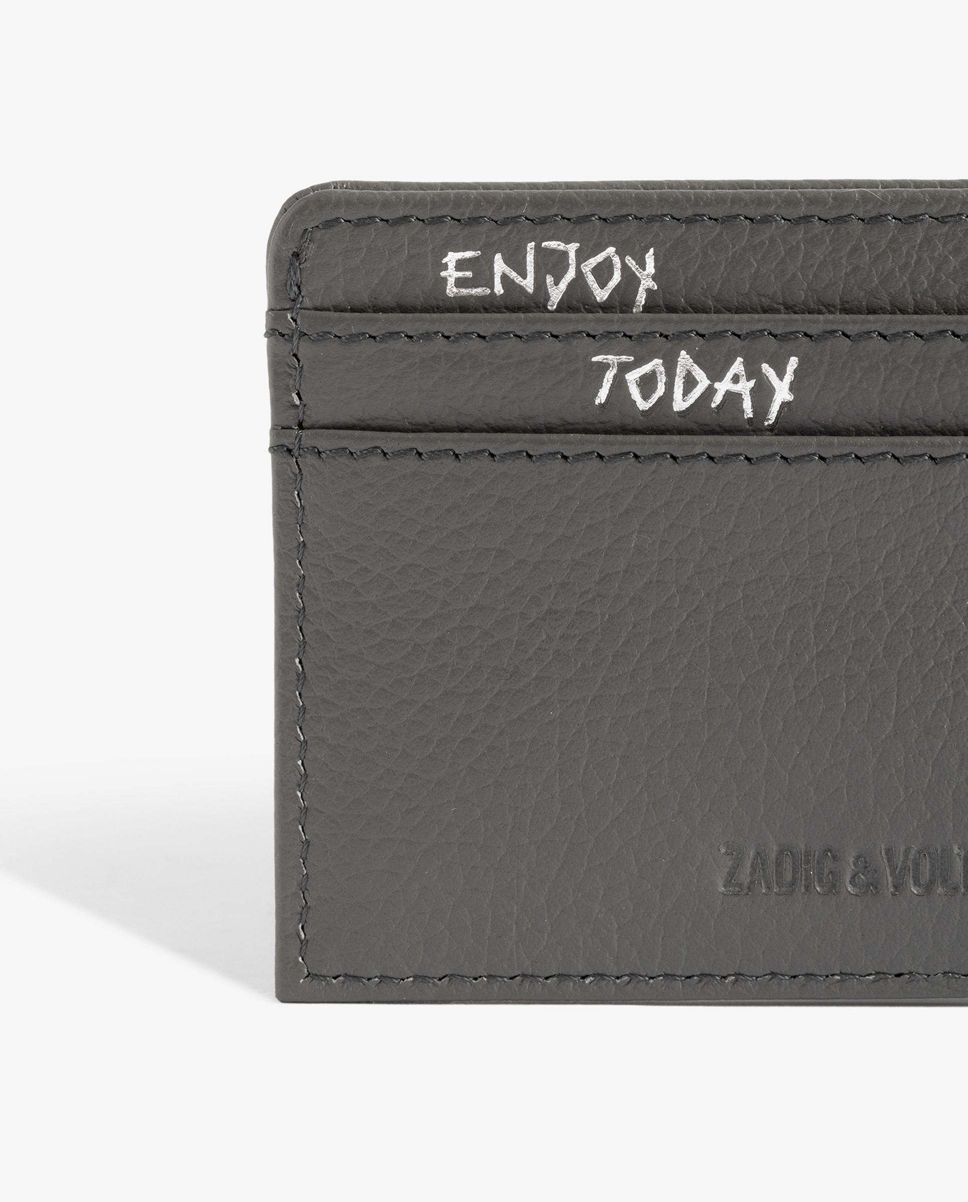 Tarjetero pequeño de mujer de piel granulada con colgante strass - Zadig & Voltaire - Gris Gris-4