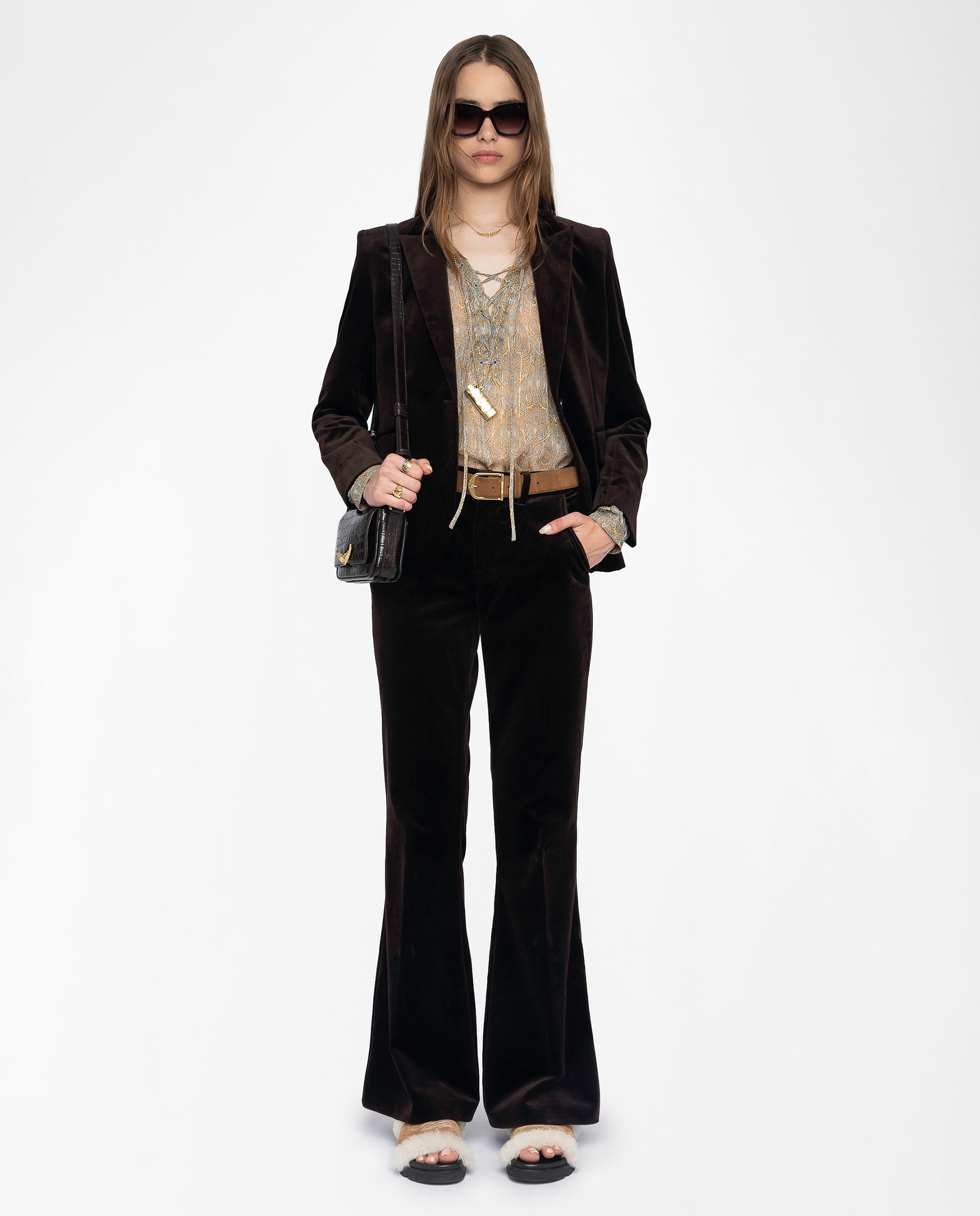 Zadig & Voltaire - Pantalones de campana de mujer cintura baja de terciopelo.