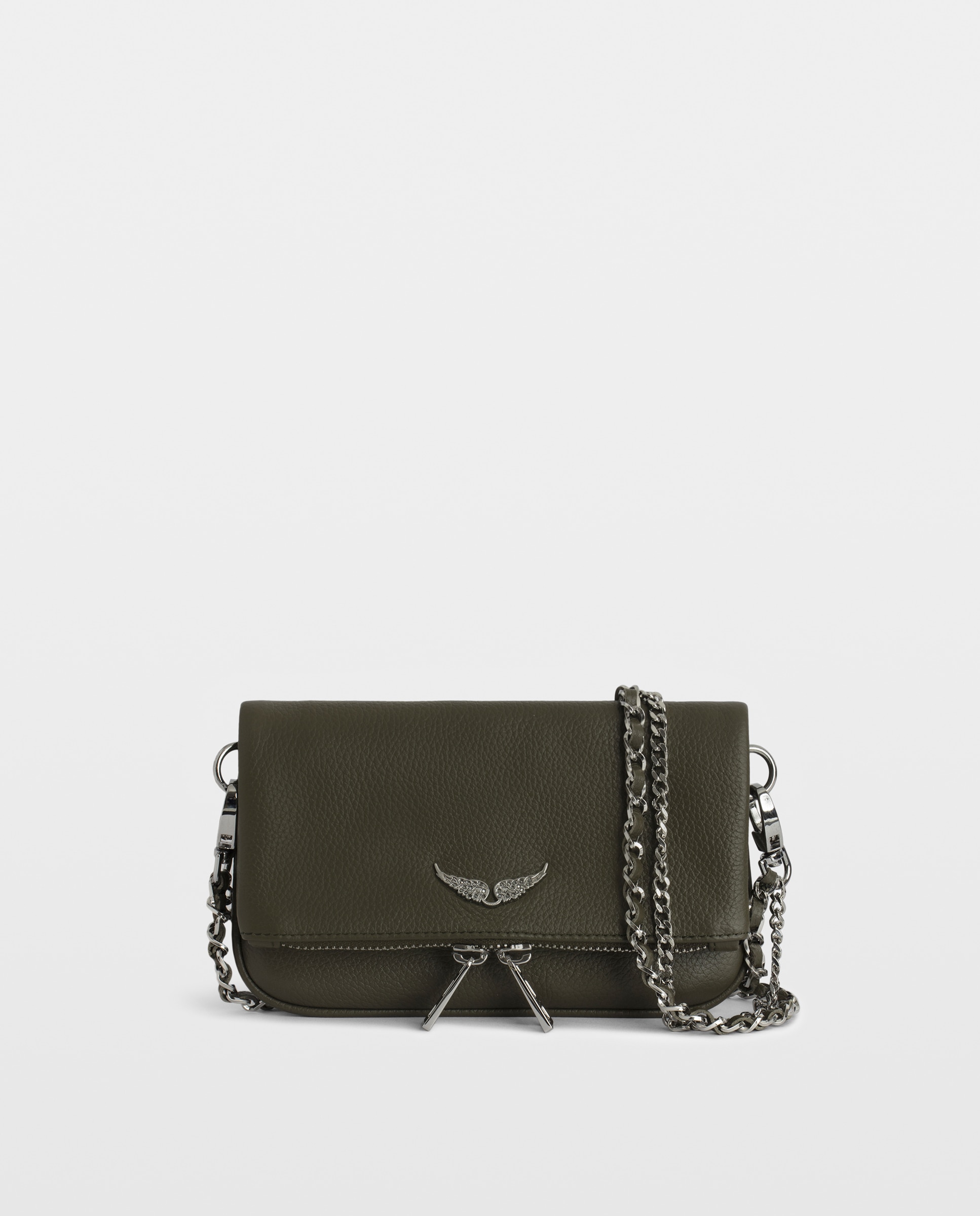 Bolso mini de mano rock de cuero granulado con cadenas y strass - Zadig & Voltaire - Verde Verde-1