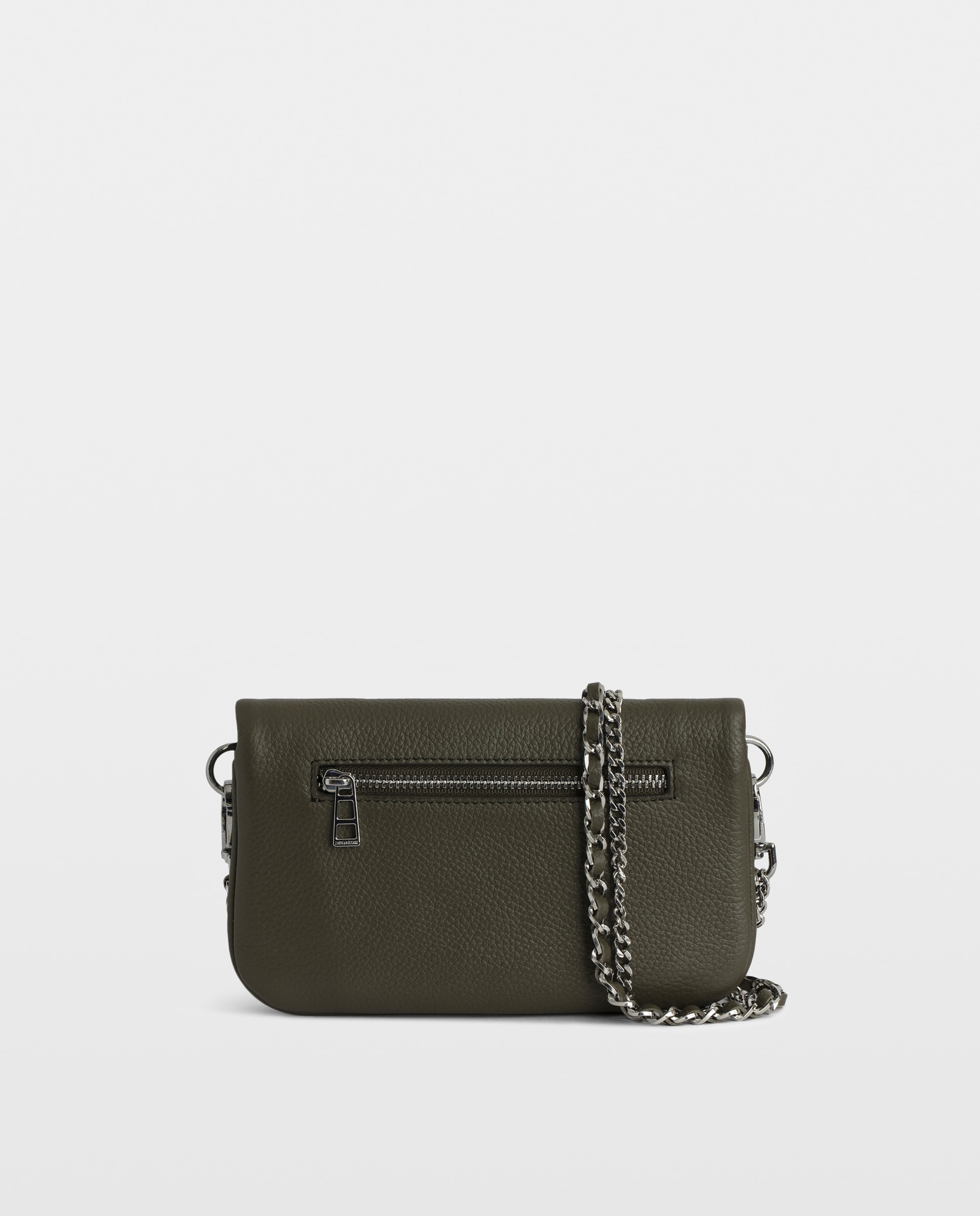 Bolso mini de mano rock de cuero granulado con cadenas y strass - Zadig & Voltaire - Verde Verde-4