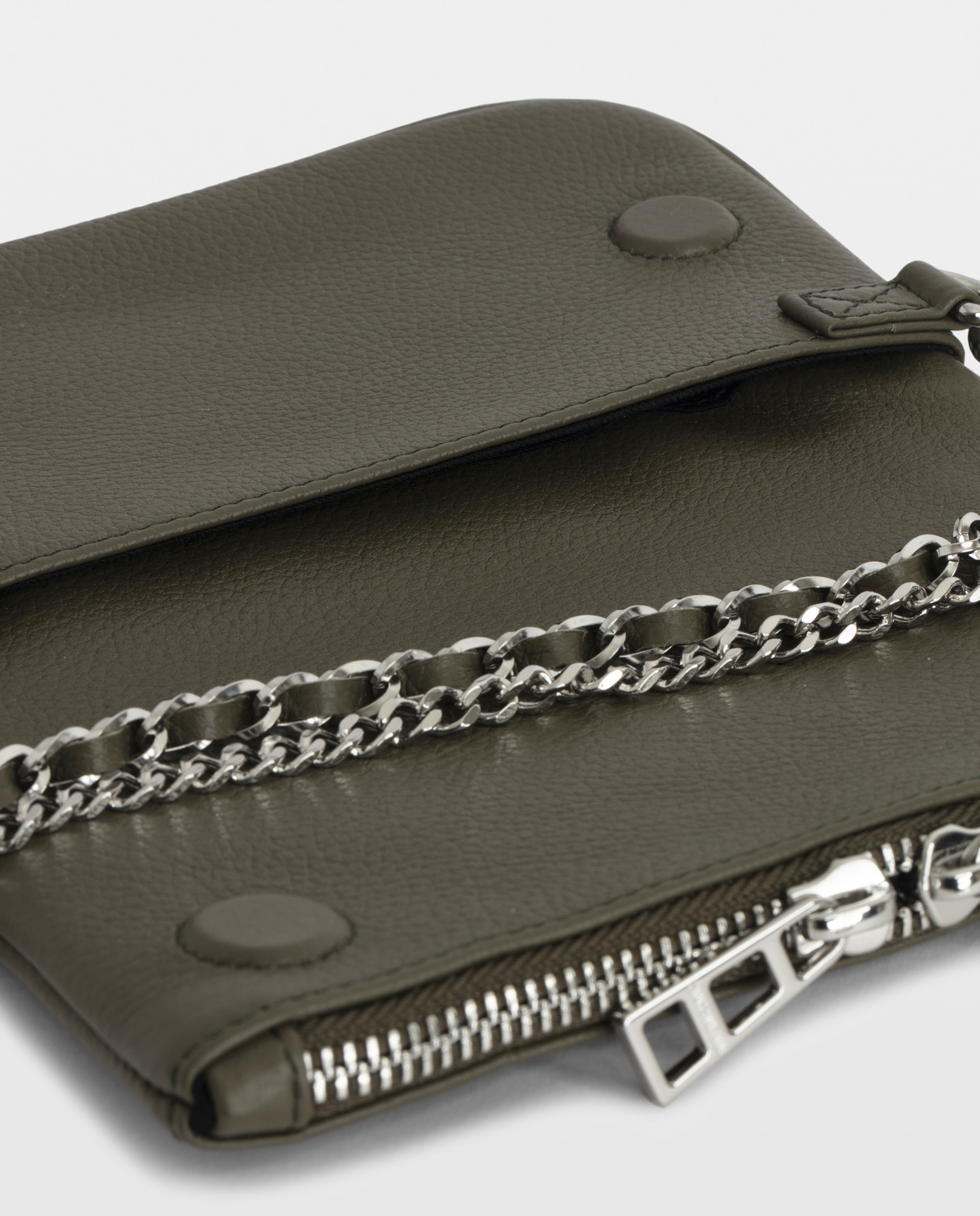 Bolso mini de mano rock de cuero granulado con cadenas y strass - Zadig & Voltaire - Verde Verde-5