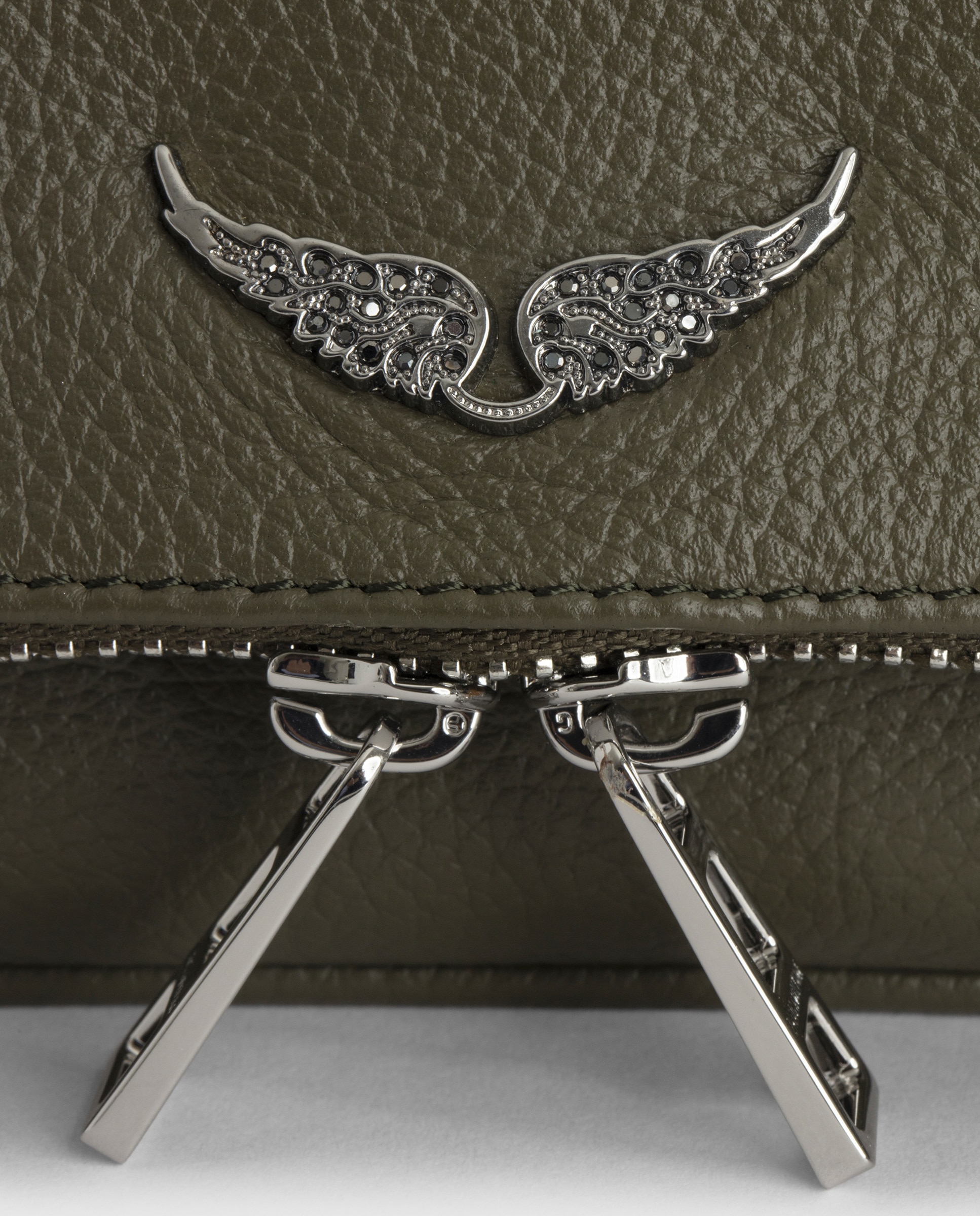 Bolso mini de mano rock de cuero granulado con cadenas y strass - Zadig & Voltaire - Verde Verde-6