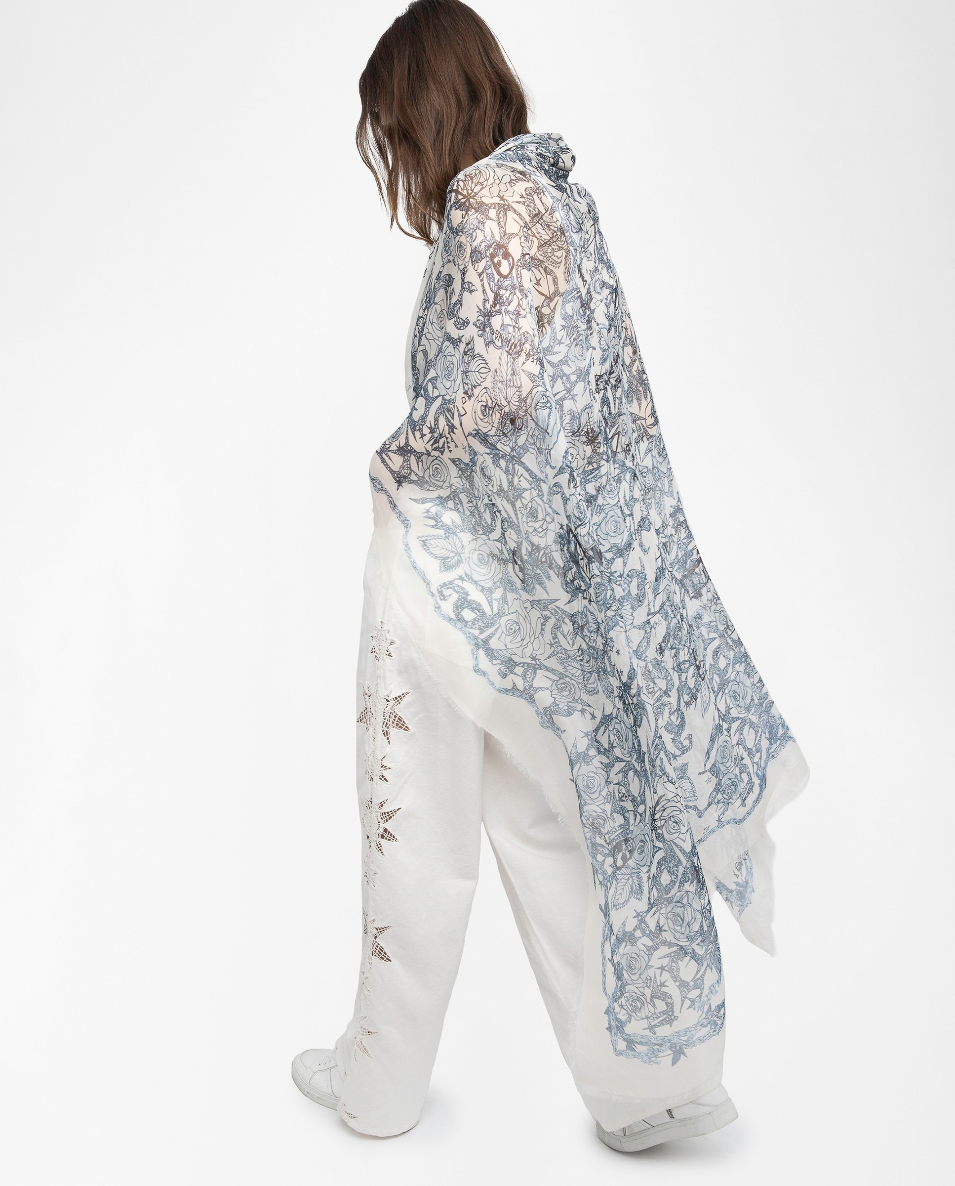 Foulard de mujer de modal con estampado de rosas - Zadig & Voltaire - Blanco Blanco-2