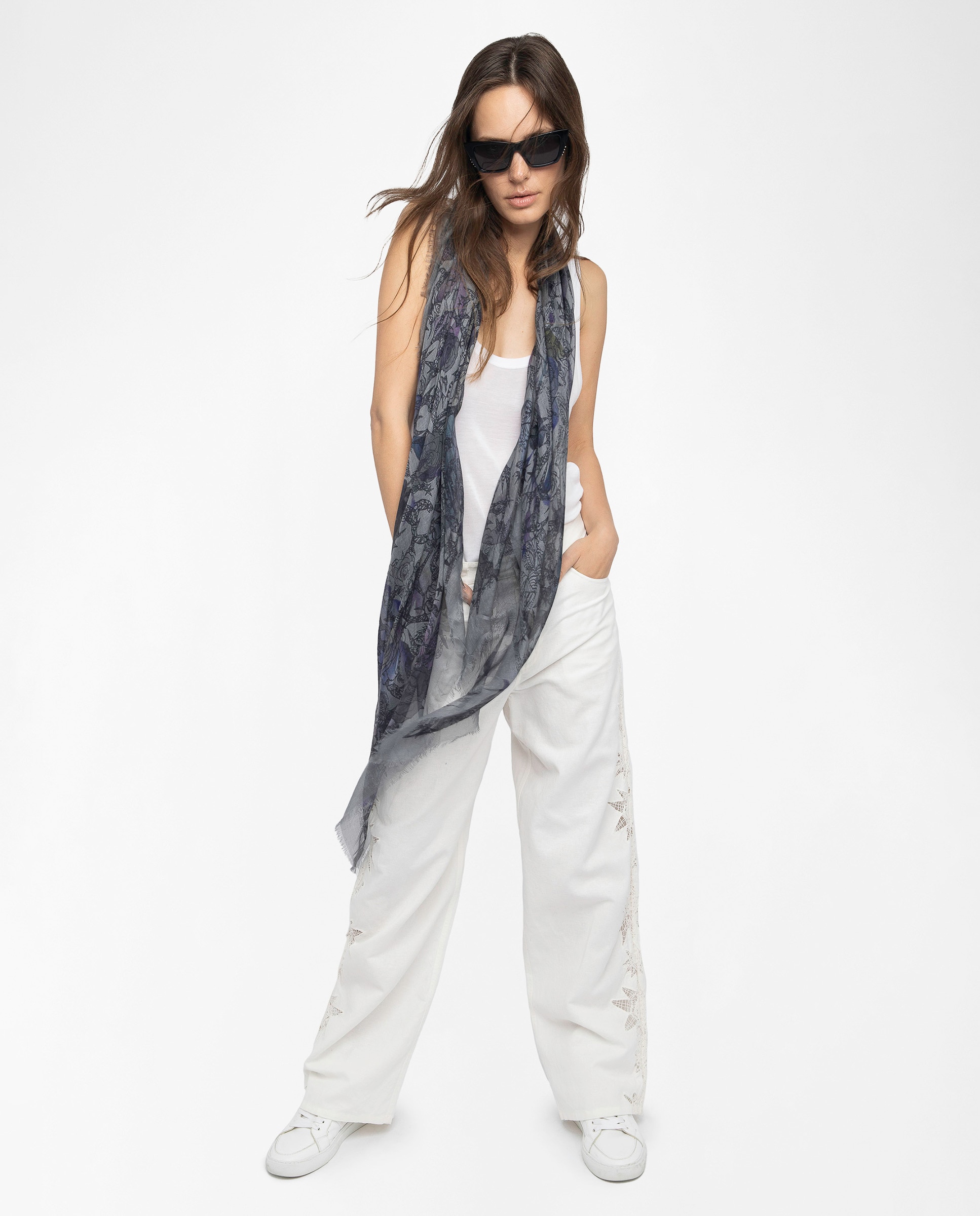 Foulard de mujer de modal con estampado de rosas - Zadig & Voltaire - Gris Gris-2