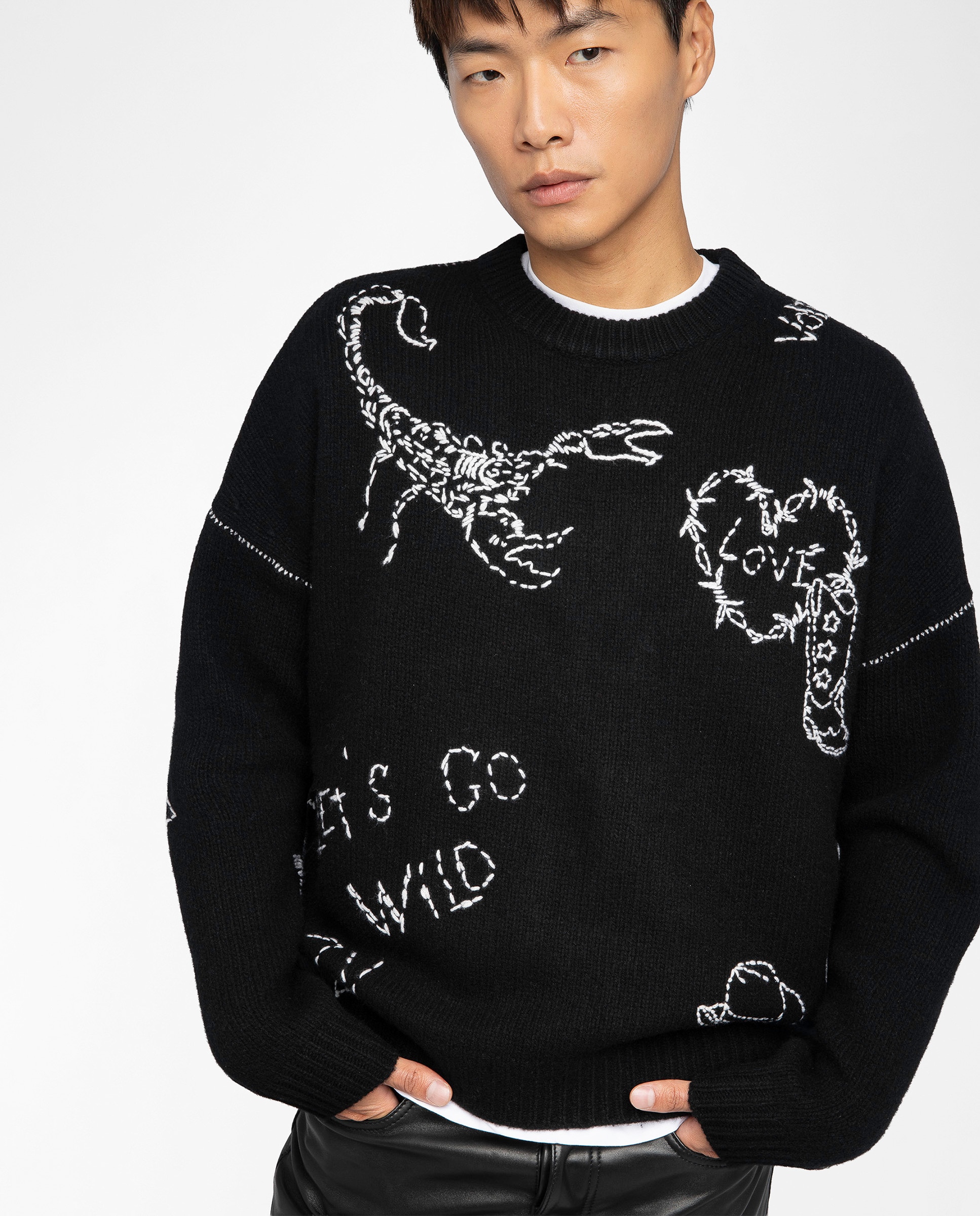 Zadig & Voltaire - Jersey Lana fina merino de hombre cuello redondo mangas largas.