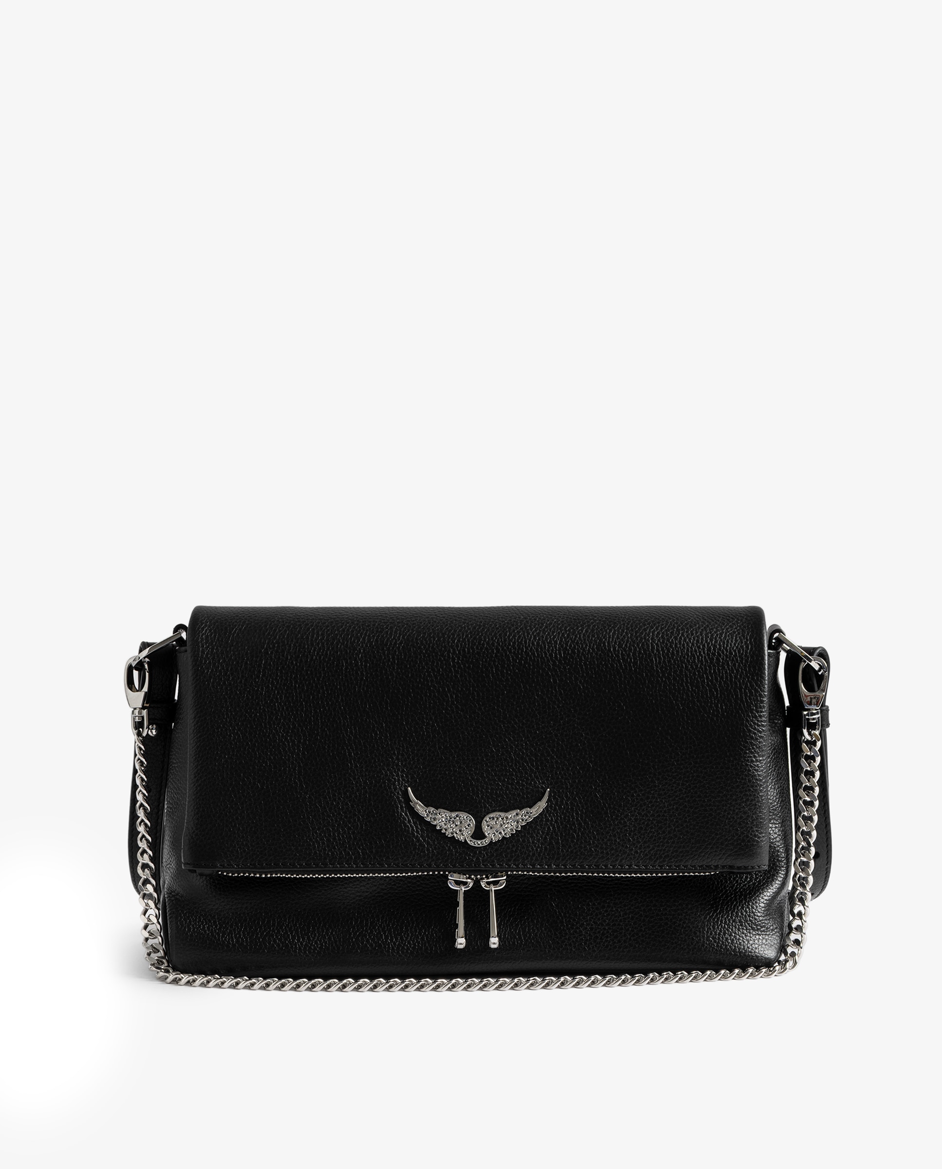 Bolso de mano mediano de piel granulada con cadena bandolera - Zadig & Voltaire - Plata Plata-1
