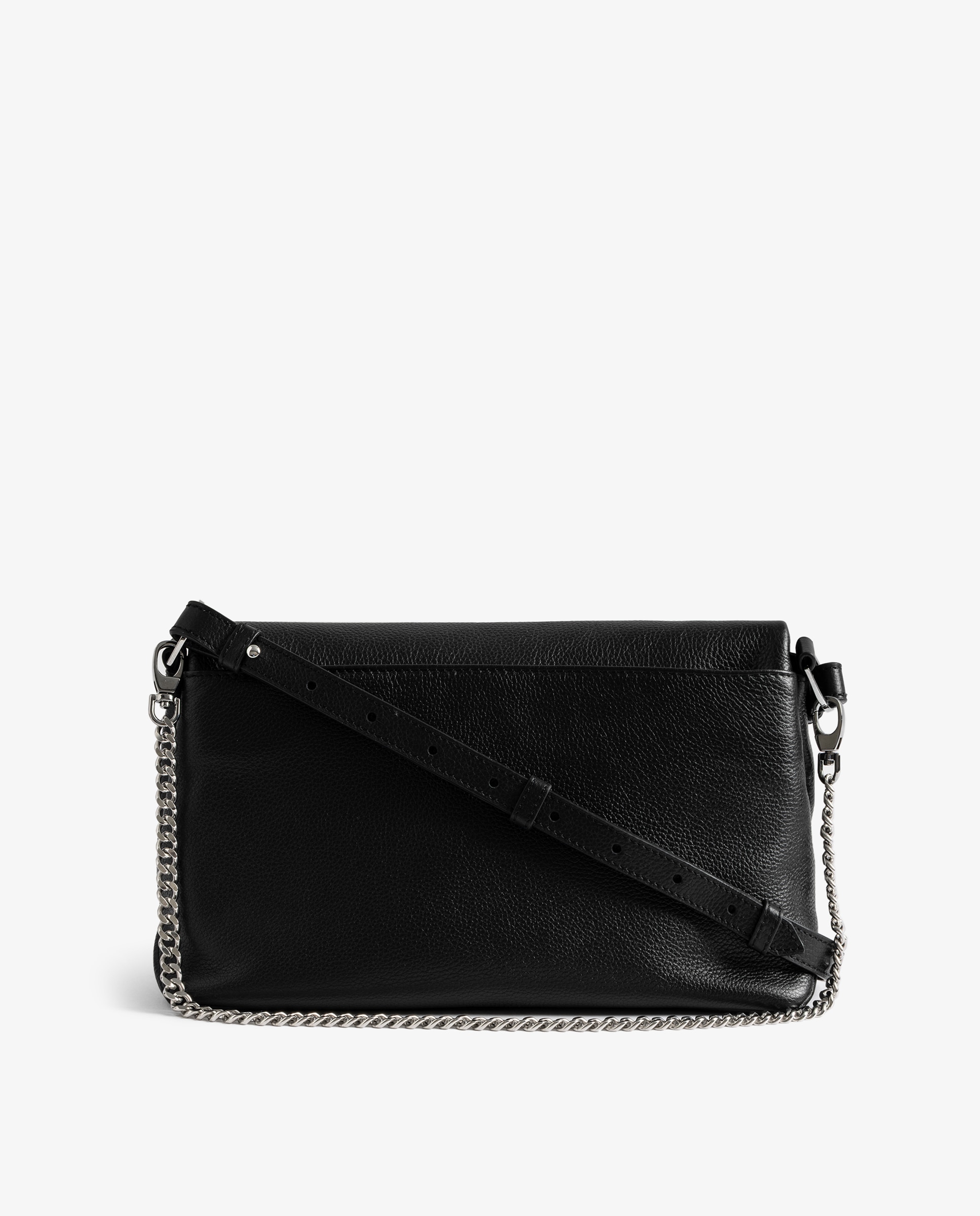 Bolso de mano mediano de piel granulada con cadena bandolera - Zadig & Voltaire - Plata Plata-5