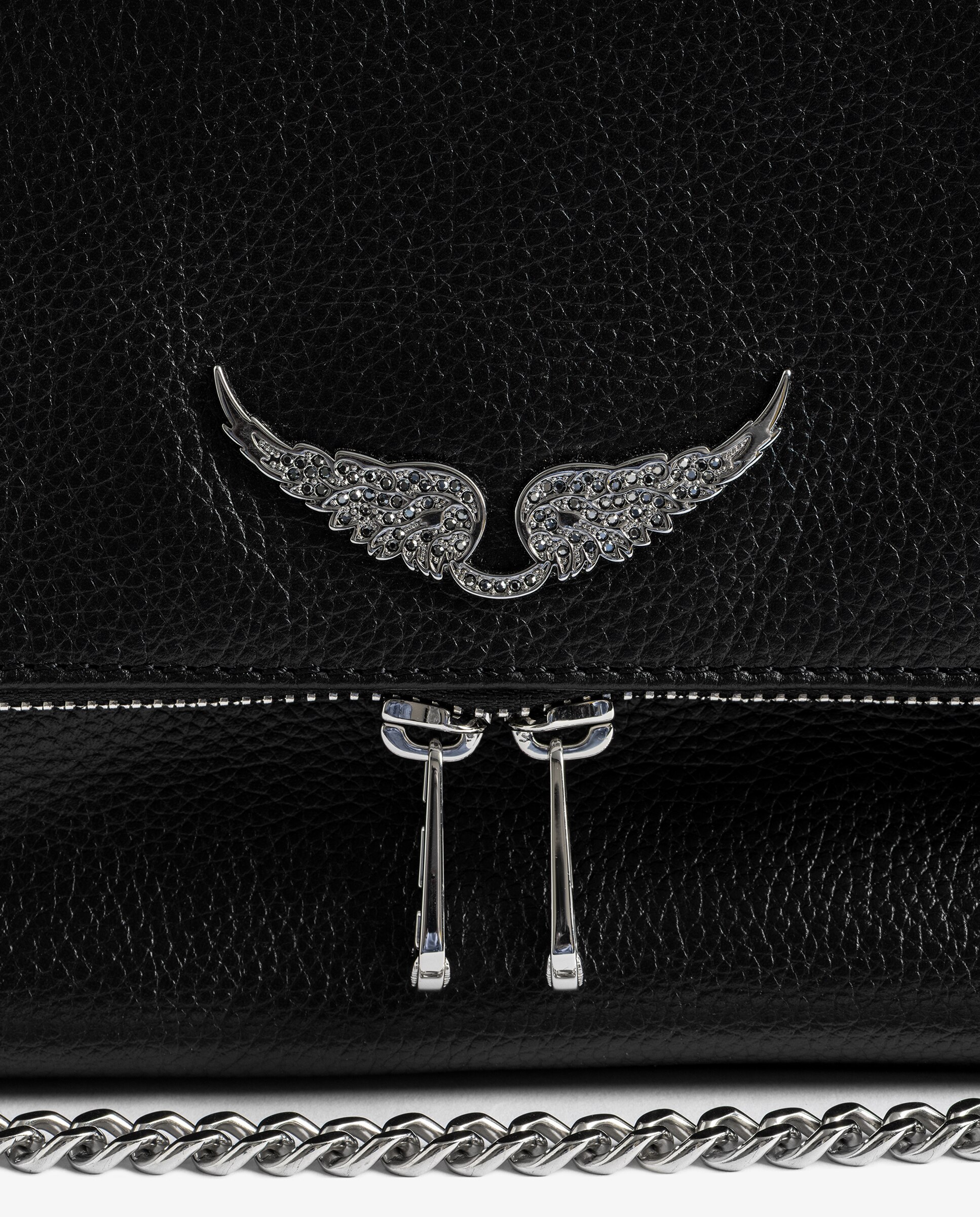 Bolso de mano mediano de piel granulada con cadena bandolera - Zadig & Voltaire - Plata Plata-4