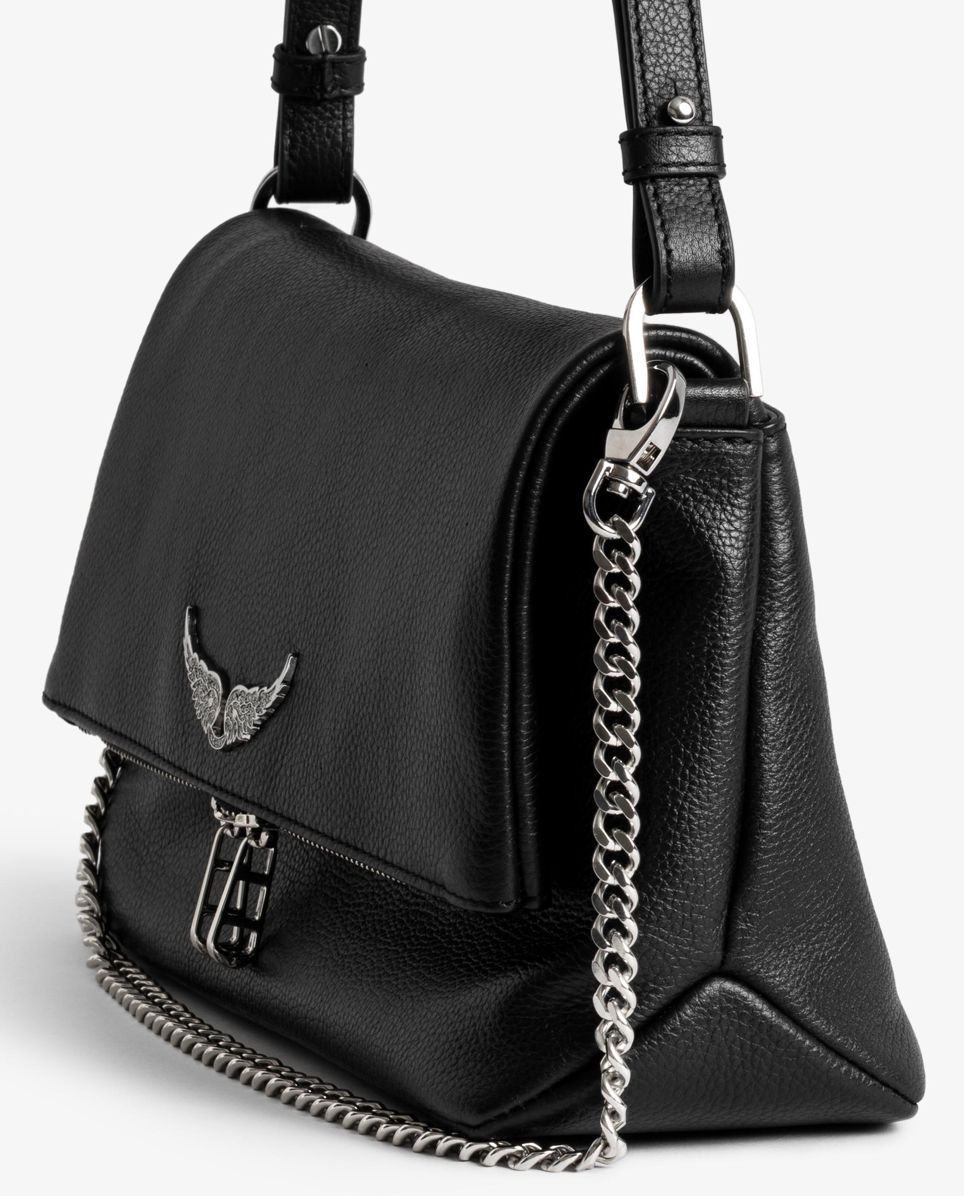 Bolso de mano mediano de piel granulada con cadena bandolera - Zadig & Voltaire - Plata Plata-6