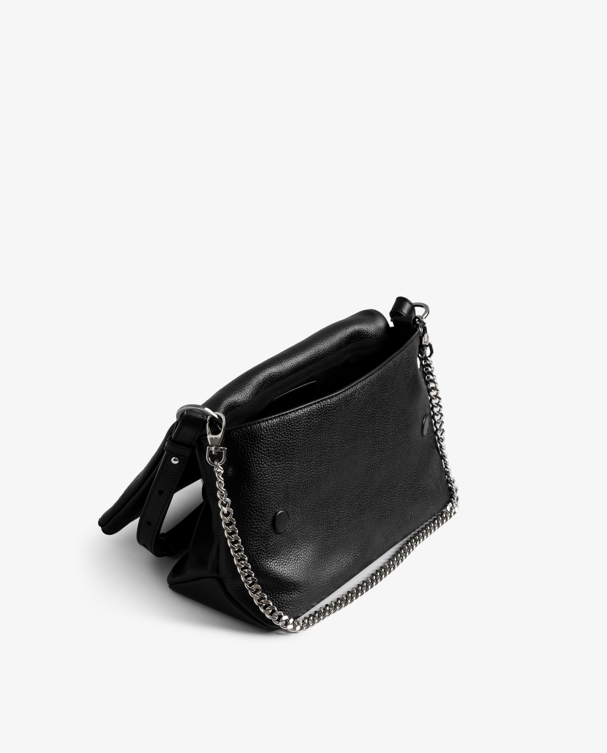 Bolso de mano mediano de piel granulada con cadena bandolera - Zadig & Voltaire - Plata Plata-7