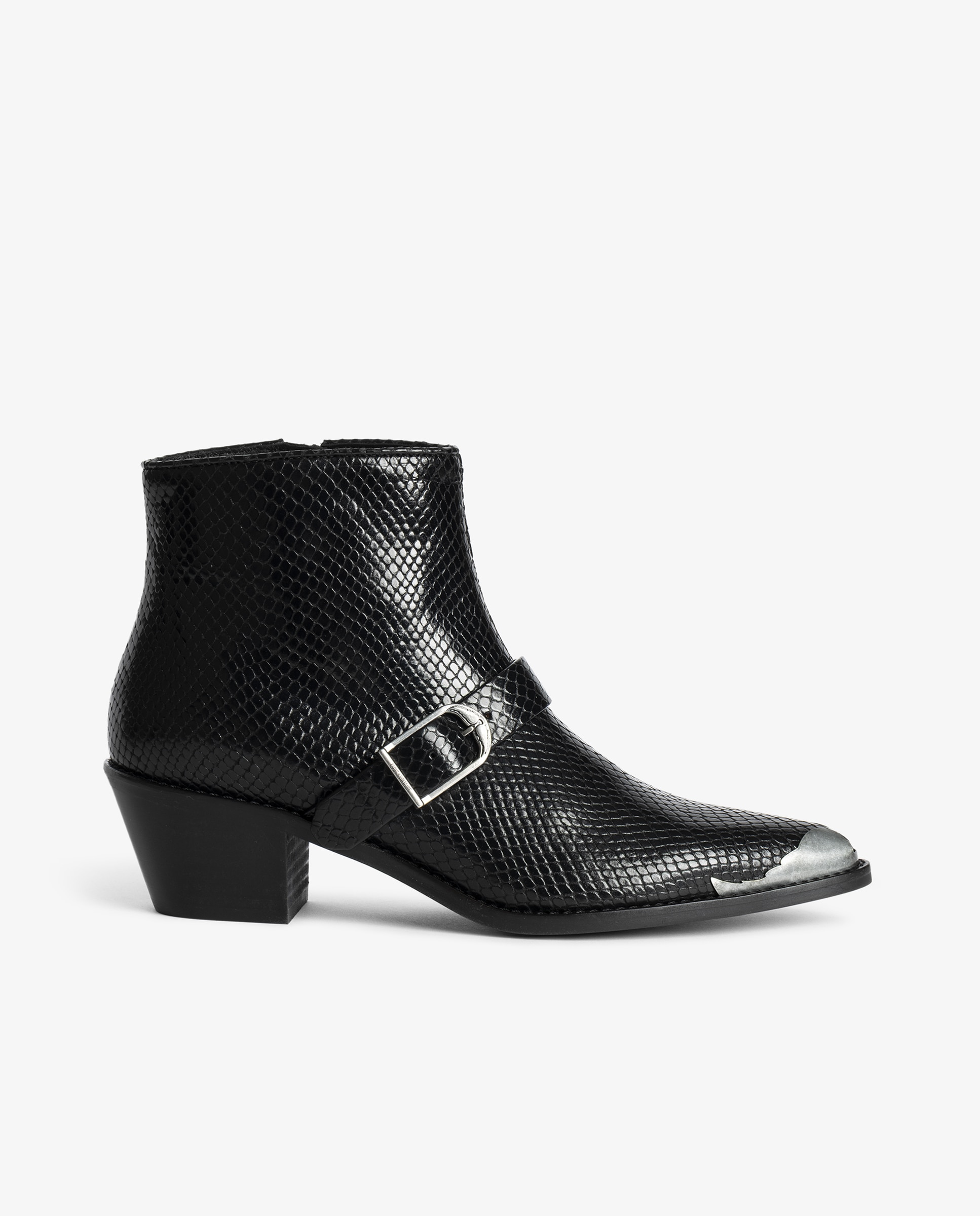 Imagen 0 de Botines cowboy de mujer de cuero y efecto pitón Negro