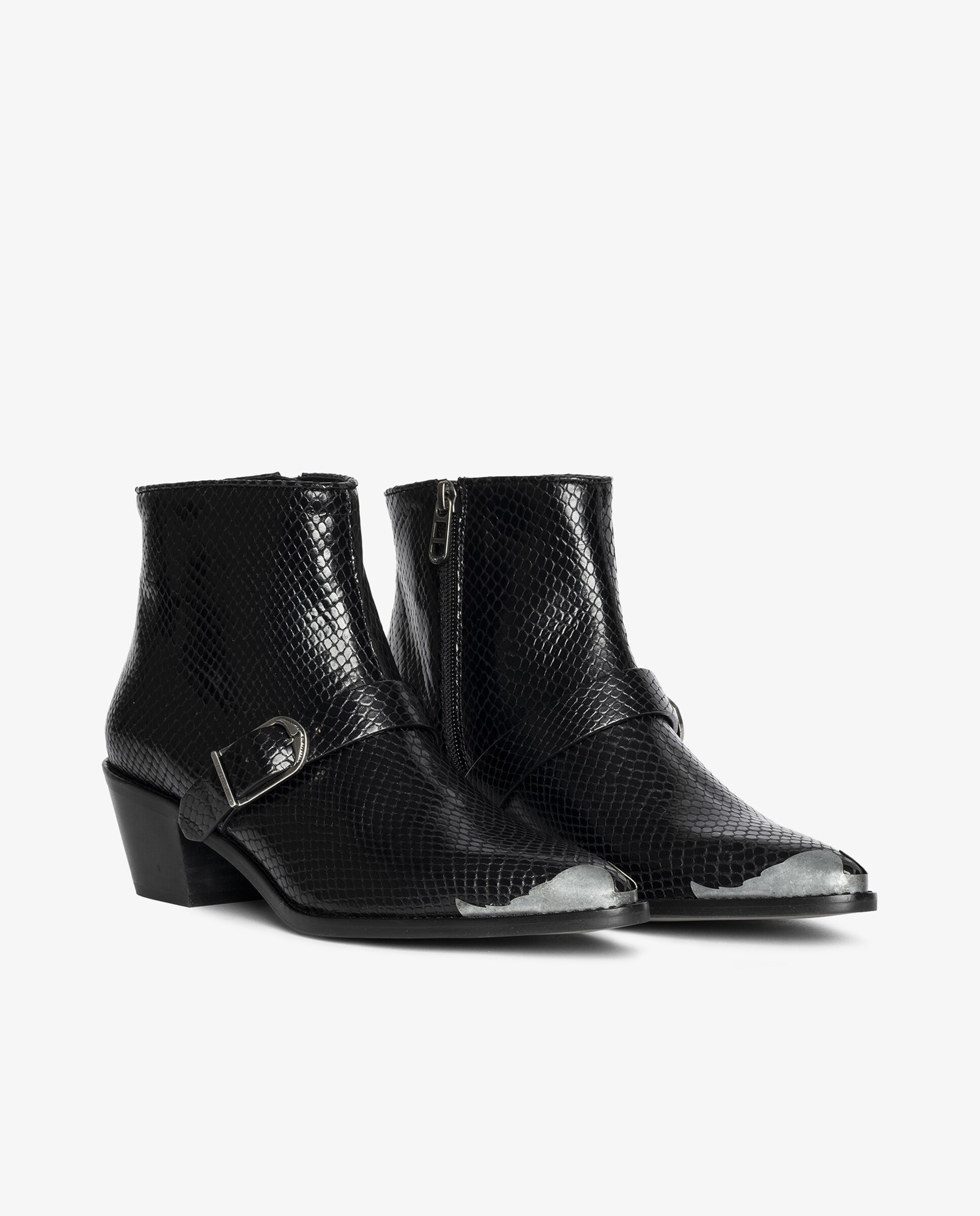 Botines cowboy de mujer de cuero y efecto pitón - Zadig & Voltaire - Negro Negro-3