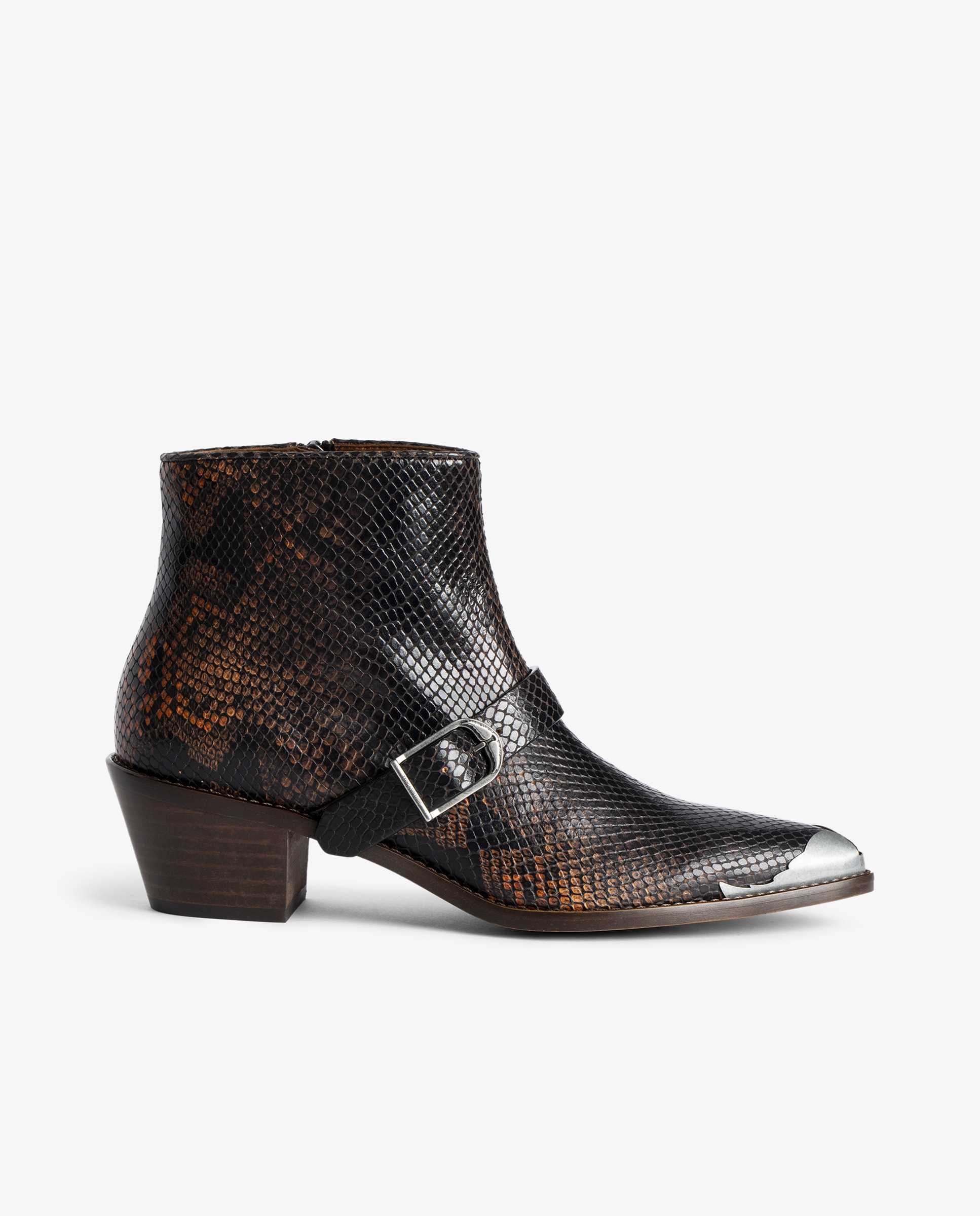 Botines cowboy de mujer de piel bicolor y efecto pitón - Zadig & Voltaire - Naranja / Negro Naranja / Negro-1